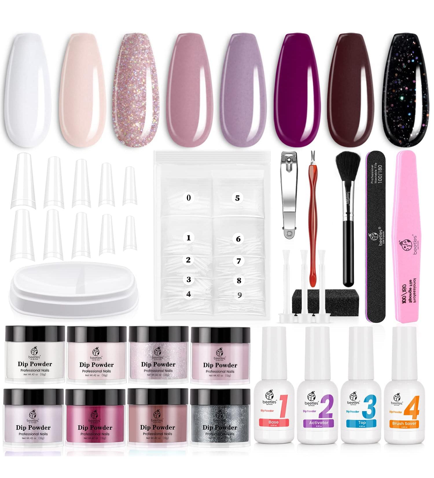 Beetles Dip Powder Nail Kit - 8 Nude Glitter Colors - Starter Kit with Gel Base, Top Coat, Activator, and Nail Tools - Misty Rose Manicure Set - Buy Online on GoSupps.com