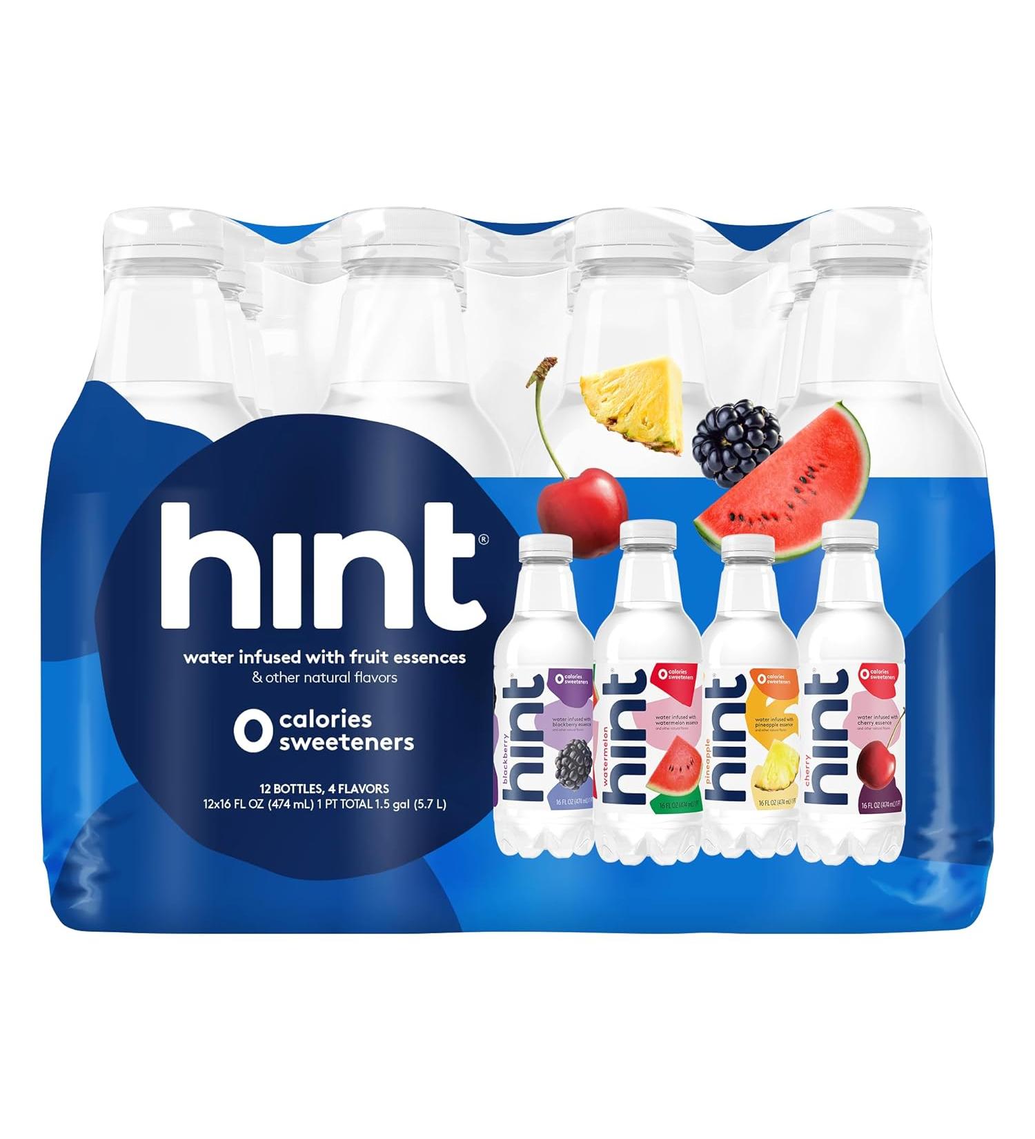 Hint Water Best Sellers Pack, 3 Bottles Each of: Watermelon, Blackberry, Cherry, and Pineapple, Zero Calories, Zero Sugar and Zero Sweeteners, 16 Fl Oz (Pack of 12) - Buy Online on GoSupps.com