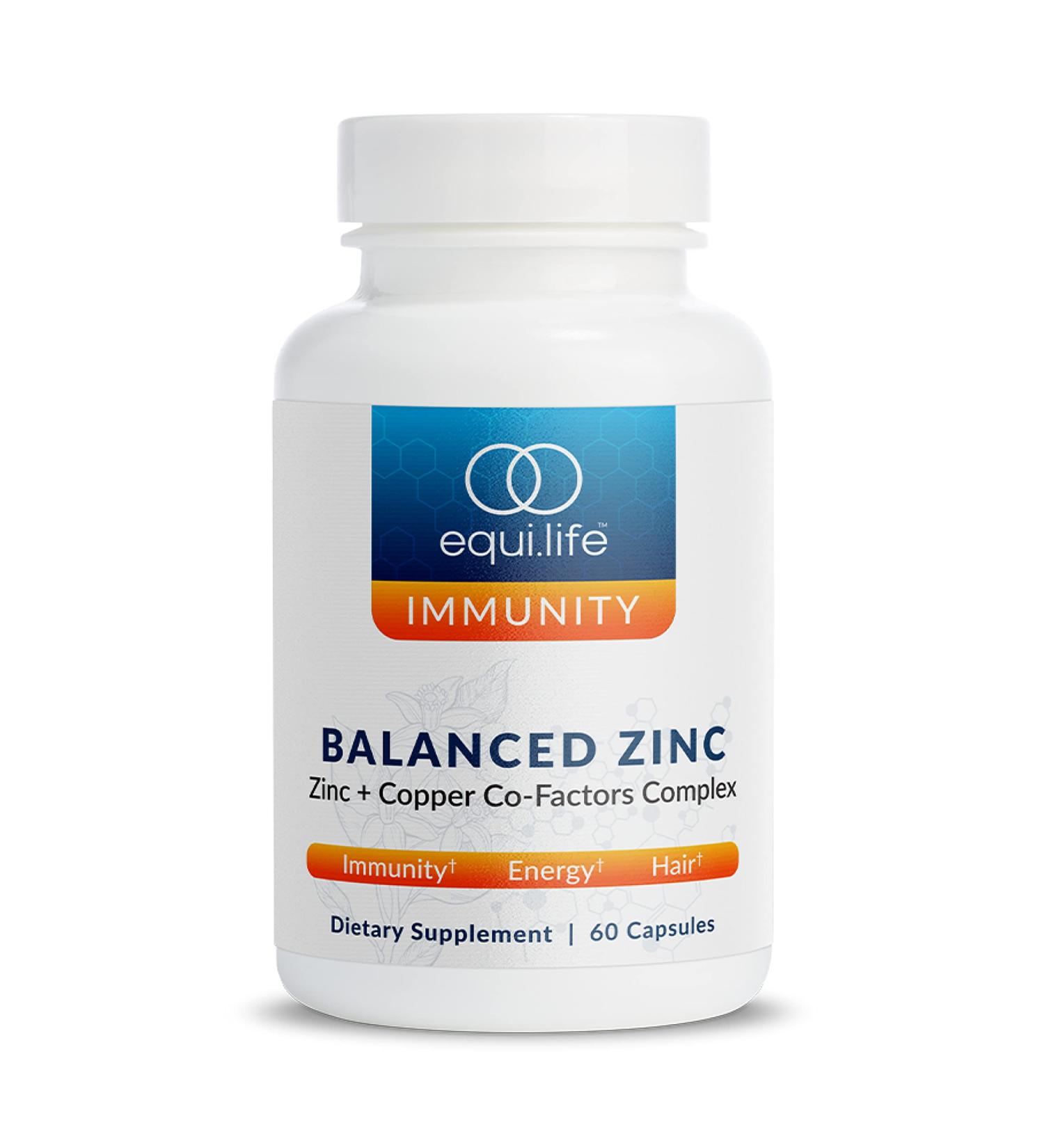EquiLife Balanced Zinc Immune Supplement - Antioxidant-Rich with Copper, Vitamin C & B6 - Promotes Energy and Mood Support - Vegan & Non-GMO - 60 Capsules - Buy Online on GoSupps.com