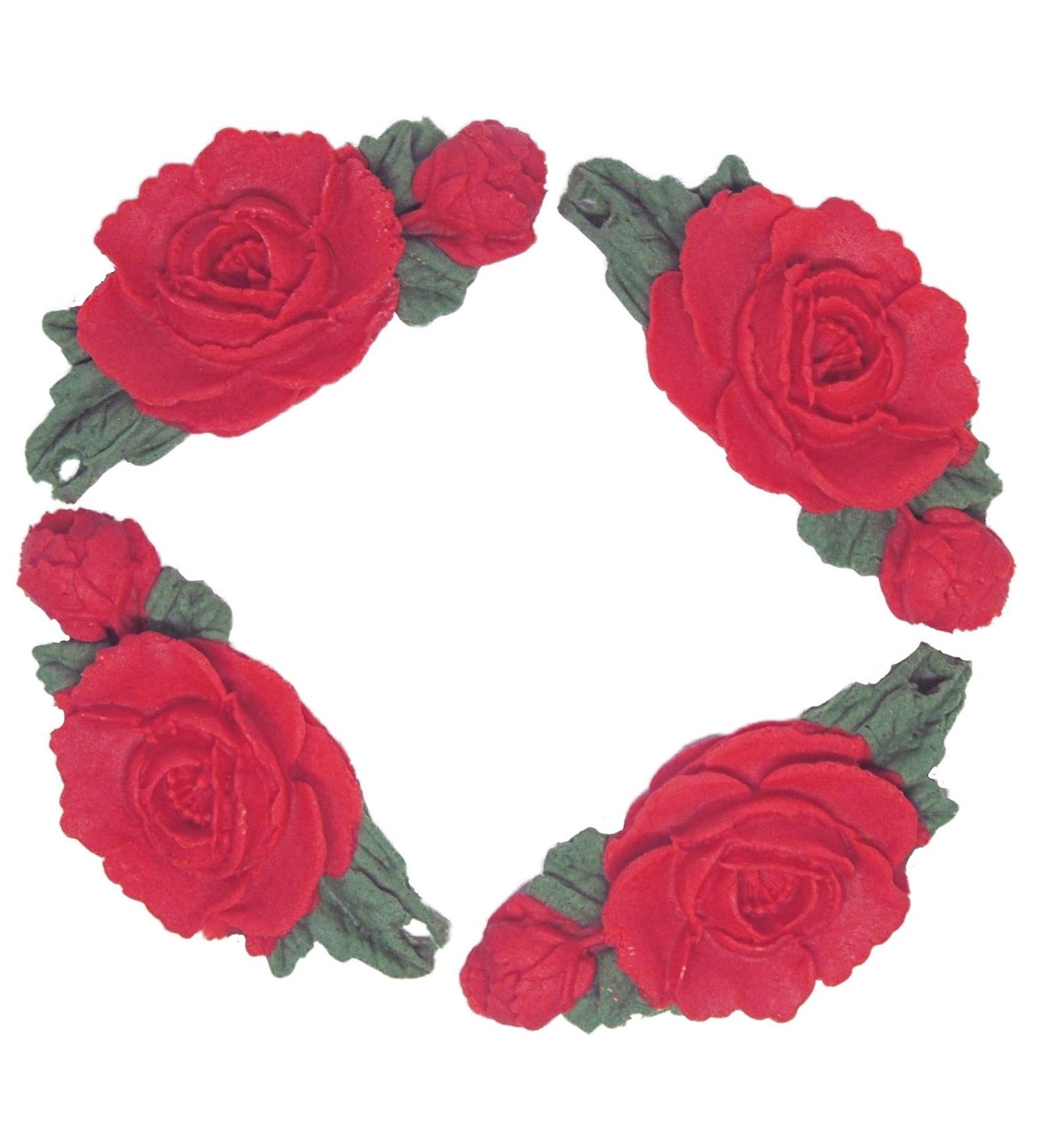 Simply Toppers 4 Rose Flower Garlands Edible Cake Decoration (Red)