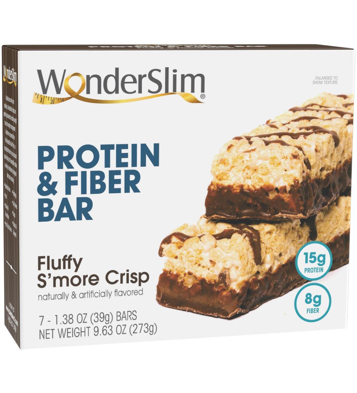 WonderSlim Protein & Fiber Bar - Fluffy S'more Crisp | 15g Protein, 8g Fiber, 3g Net Carbs (7ct) - Buy Online on GoSupps.com