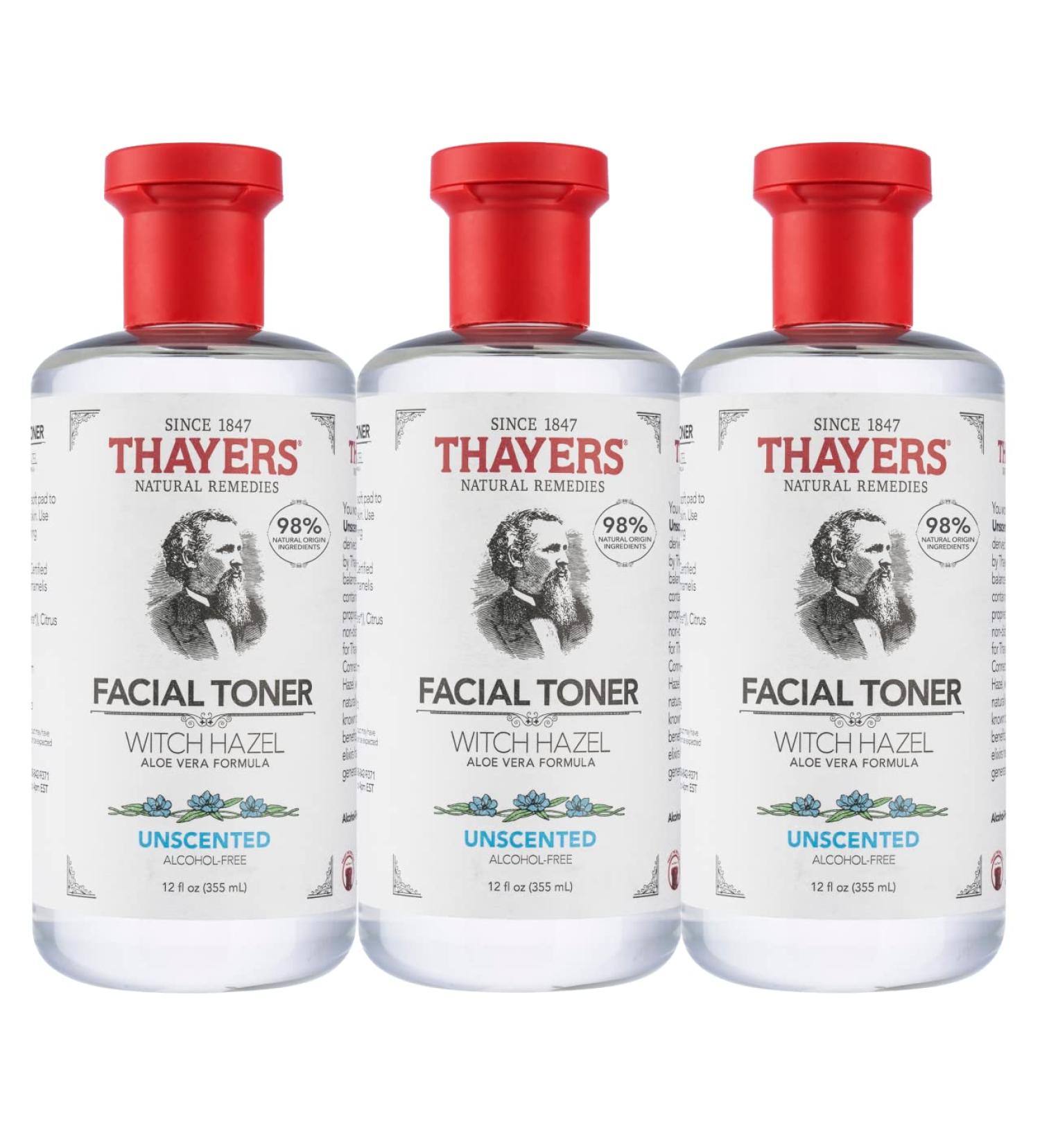 THAYERS Alcohol-Free Unscented Witch Hazel Toner with Aloe Vera 12 Fl Oz (Pack of 3) - Natural Skincare Toner Set - Buy Online on GoSupps.com