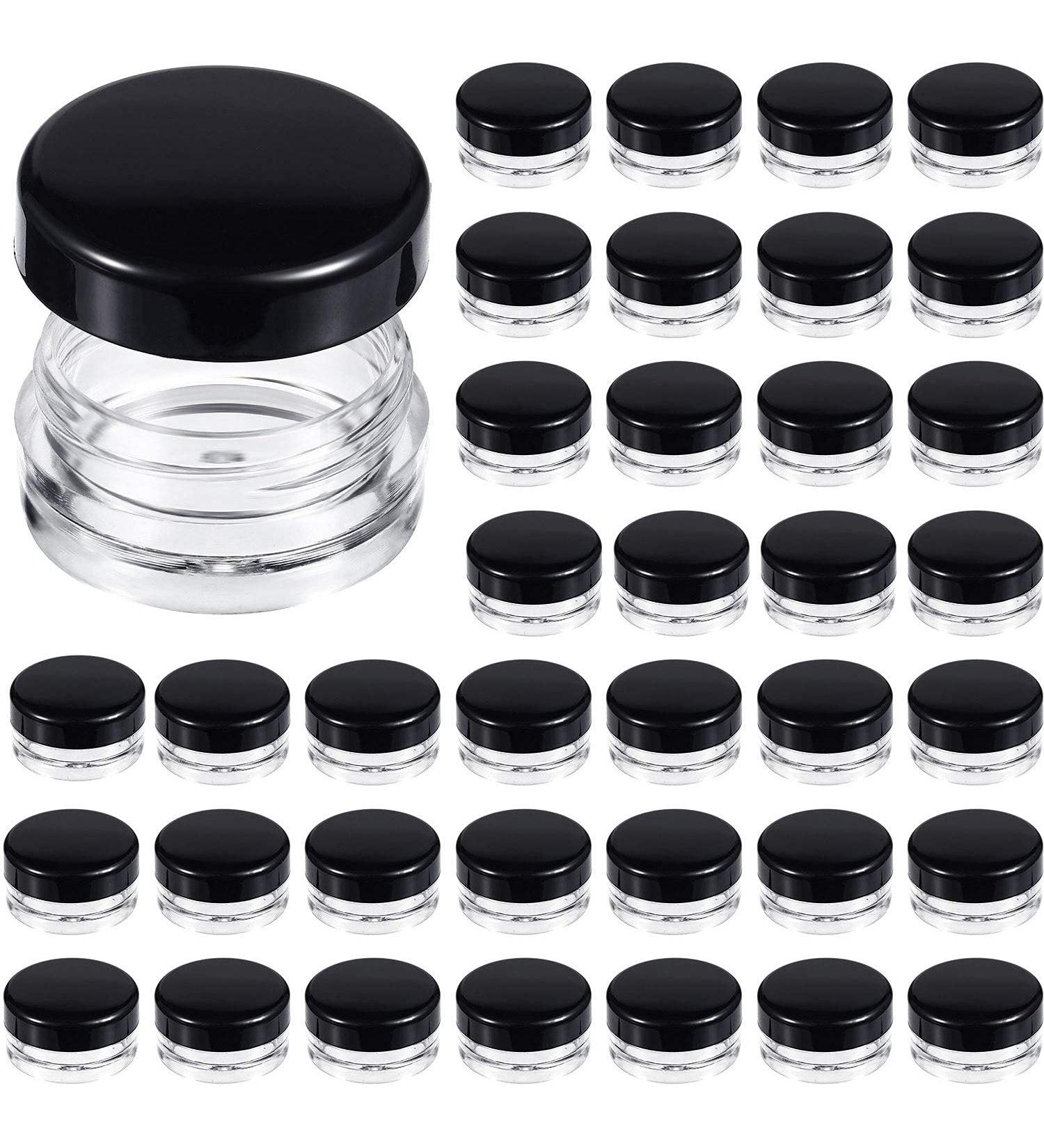 Plastic Jars Round with Black Lids 40 Pieces Mini 10g/10ml Portable Empty Clear Container for Lotion Cream Ointments Travel Make Up Storage Eye shadow Rhinestone Samples - Buy Online on GoSupps.com
