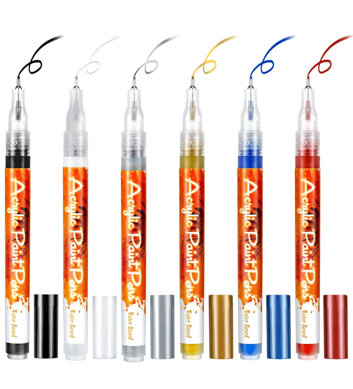 Linyuthia Nail Art Pen Set - 6 Colors Nail Polish Marker for DIY Flower & Abstract Designs - Gold, Silver, Black, White, Blue, Red - Buy Online on GoSupps.com