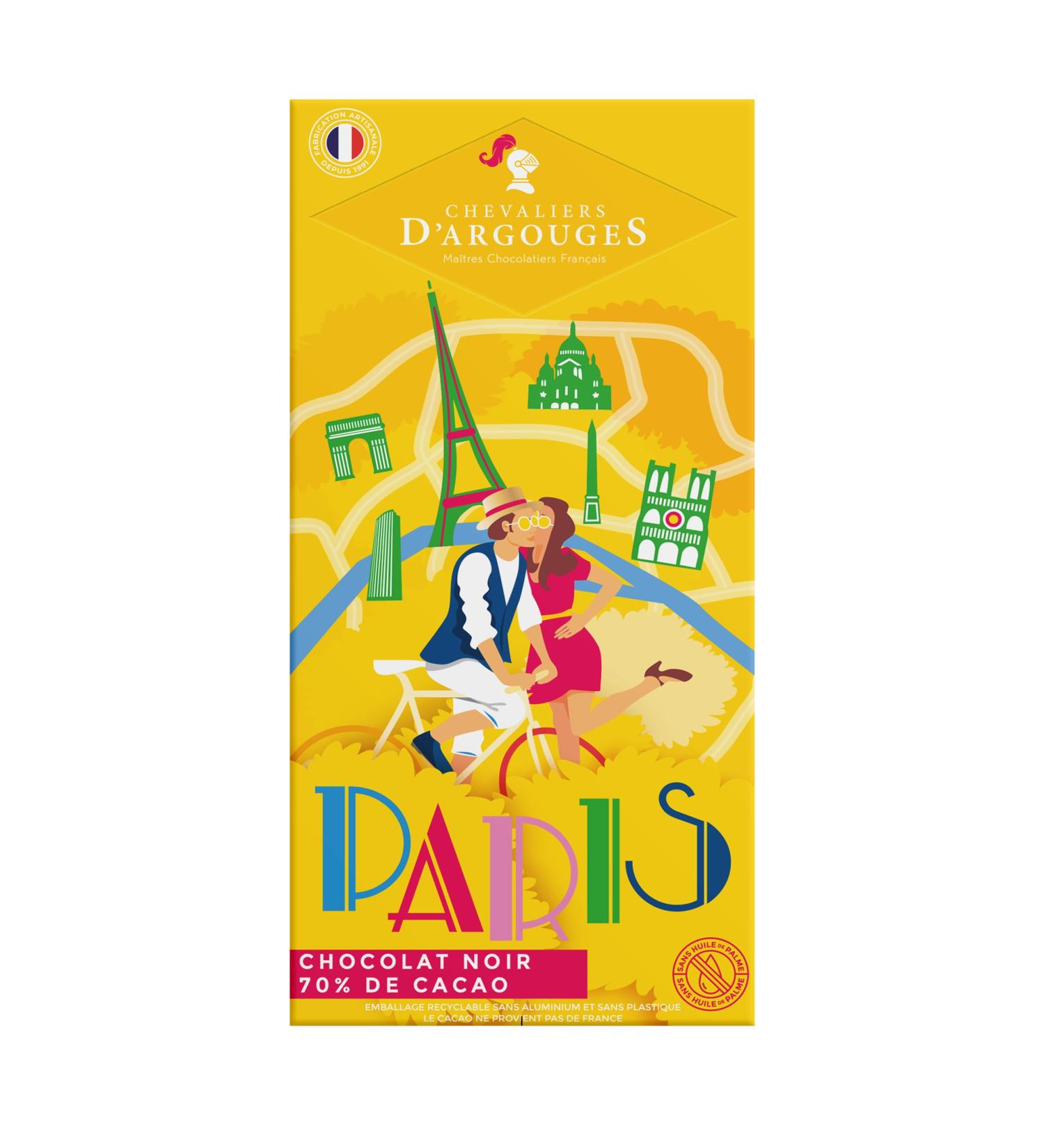 CHEVALIERS D'ARGOUGES French Master Chocolatiers - 70% dark chocolate bar - Souvenir of Paris - 100g - Buy Online on GoSupps.com