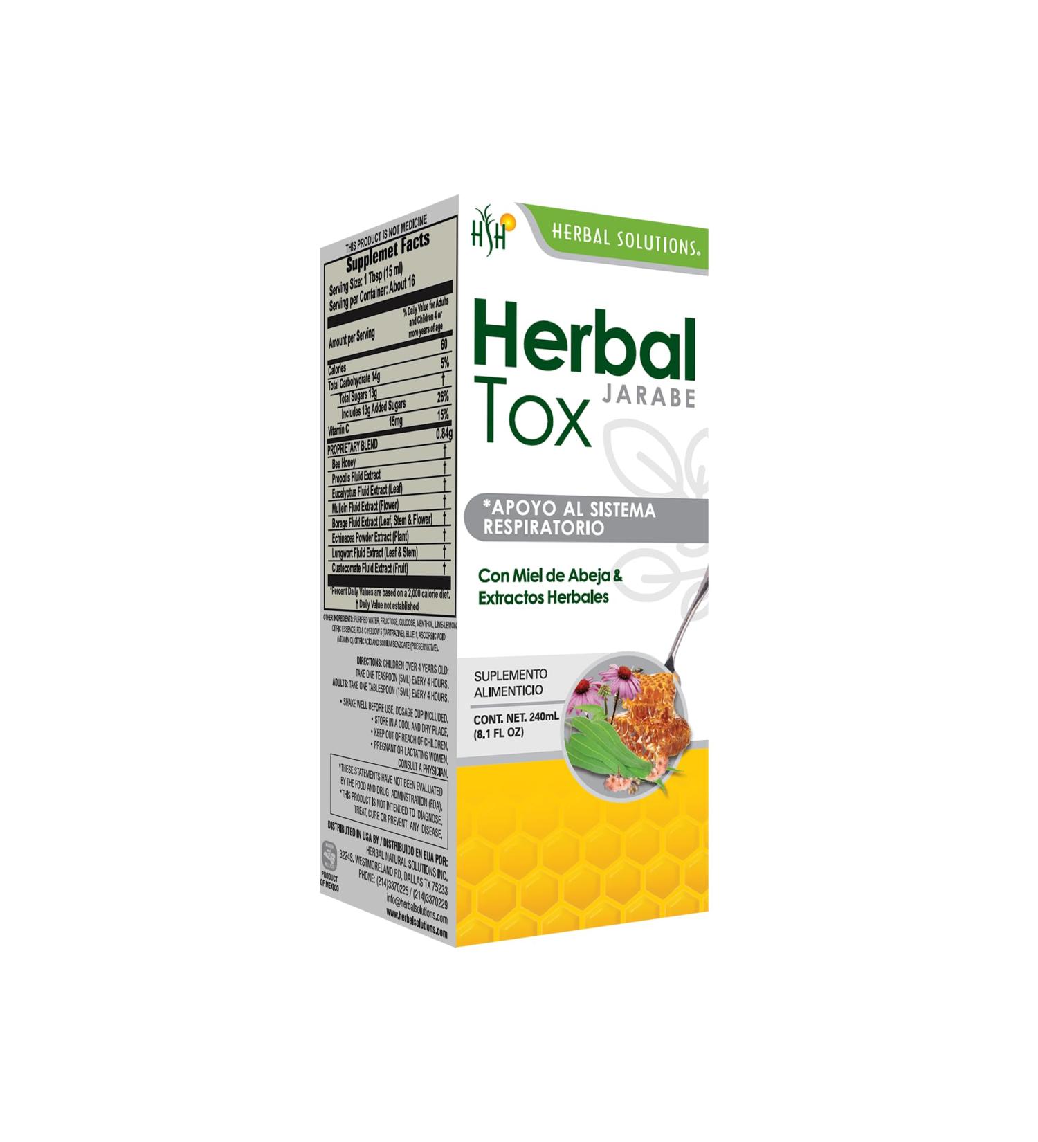 Herbal tox-Herbal Solutions-Natural Cough Relief Syrup with Propolis & Honey - Herbal Respiratory Support Formula - 240ml