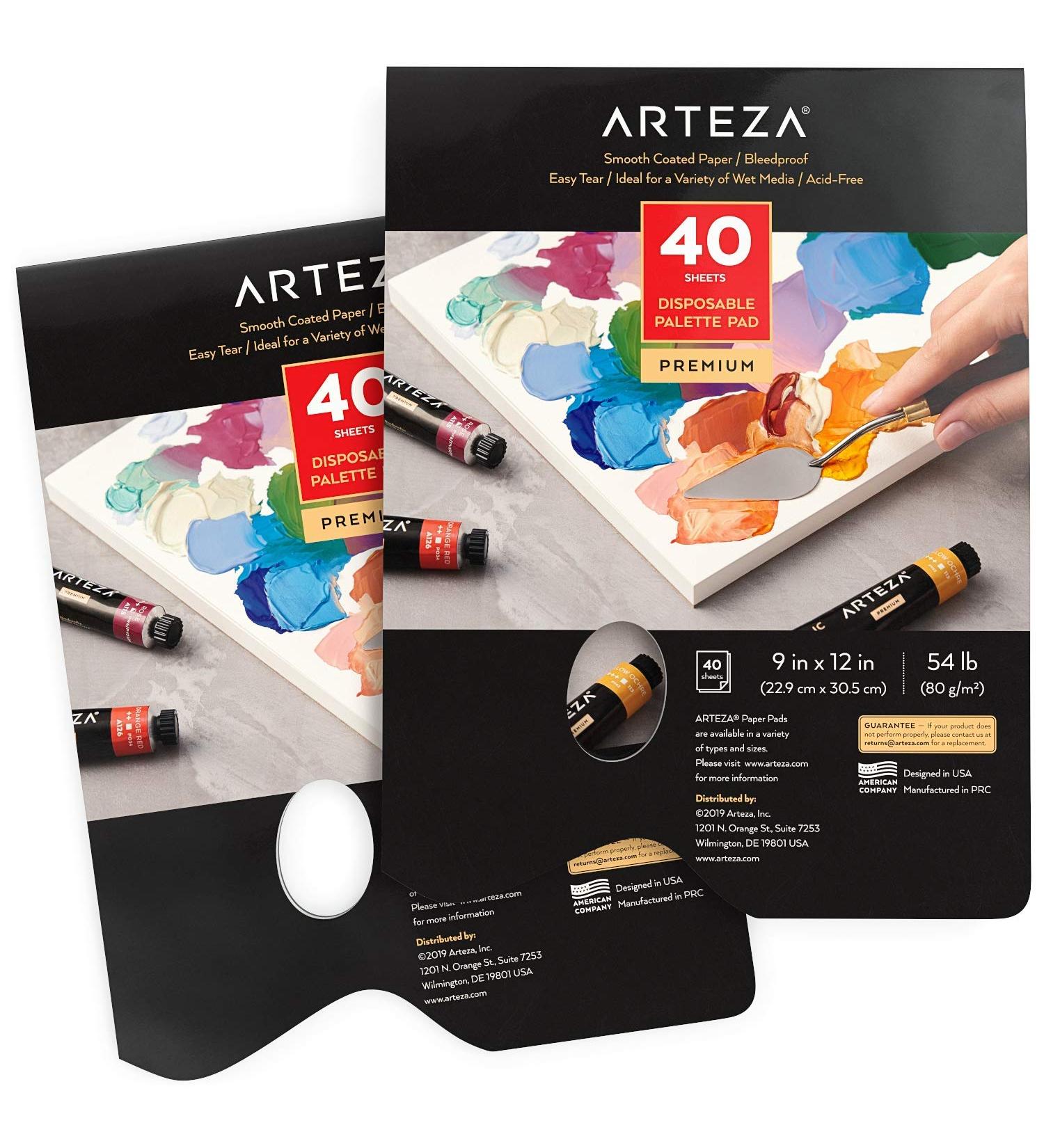 Arteza Disposable Palette Paper Pad 9x12 Inch - Pack of 2, 80 White Sheets - 54 lb, Glue-Bound, Bleed-Proof Paint Palette for Oil, Acrylics, Watercolors & Gouache - Buy Online on GoSupps.com