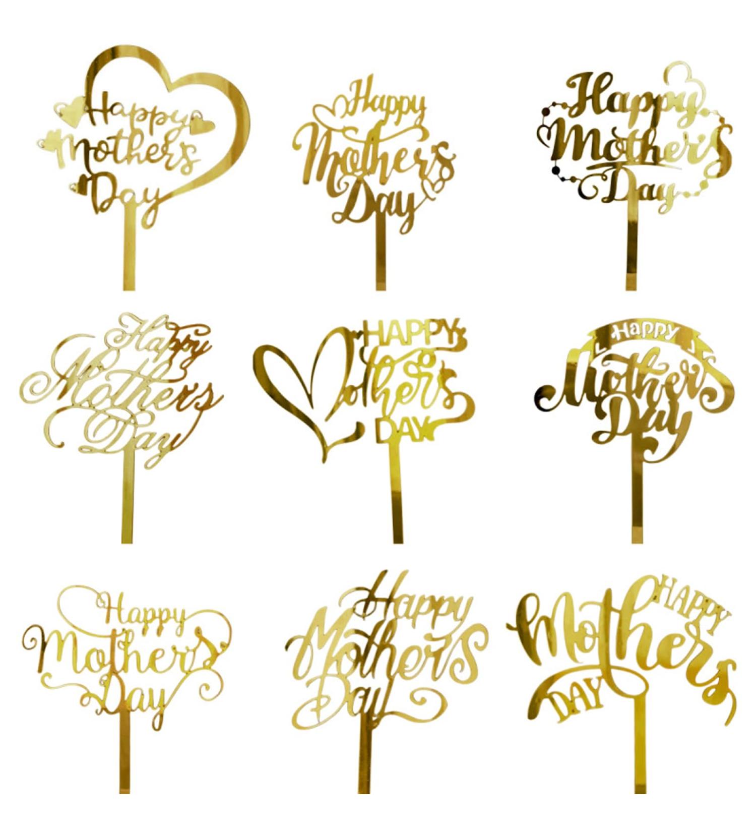 Mother's Day Cake Toppers Cupcake Decoration Gold Cupcake Toppers 9 Pcs Happy Mother's Day Cake Dessert Party Supplies - Buy Online on GoSupps.com