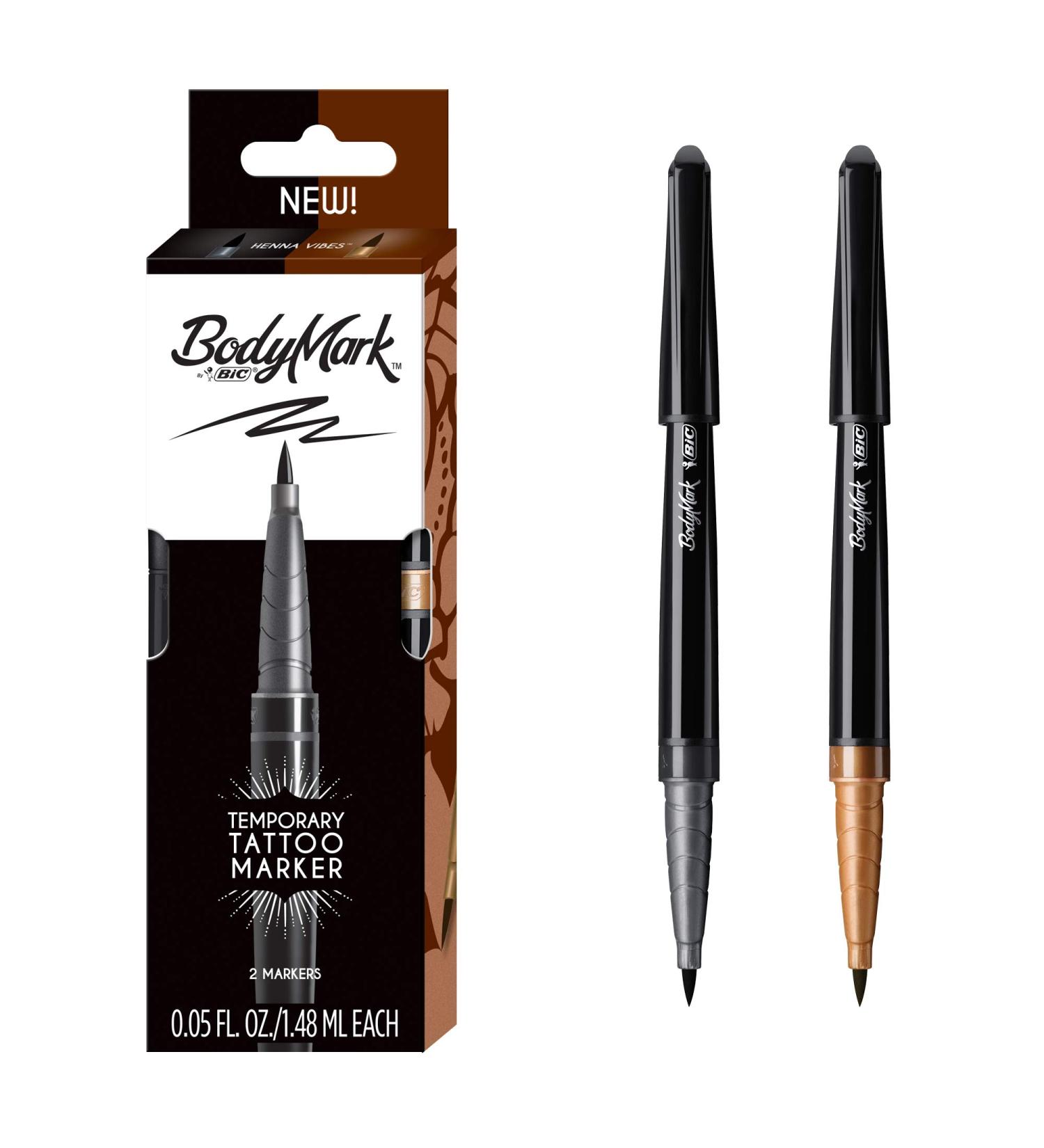 BIC BodyMark Temporary Tattoo Marker 2-Count Set - Henna Vibes in Black & Brown Ink - Buy Online on GoSupps.com