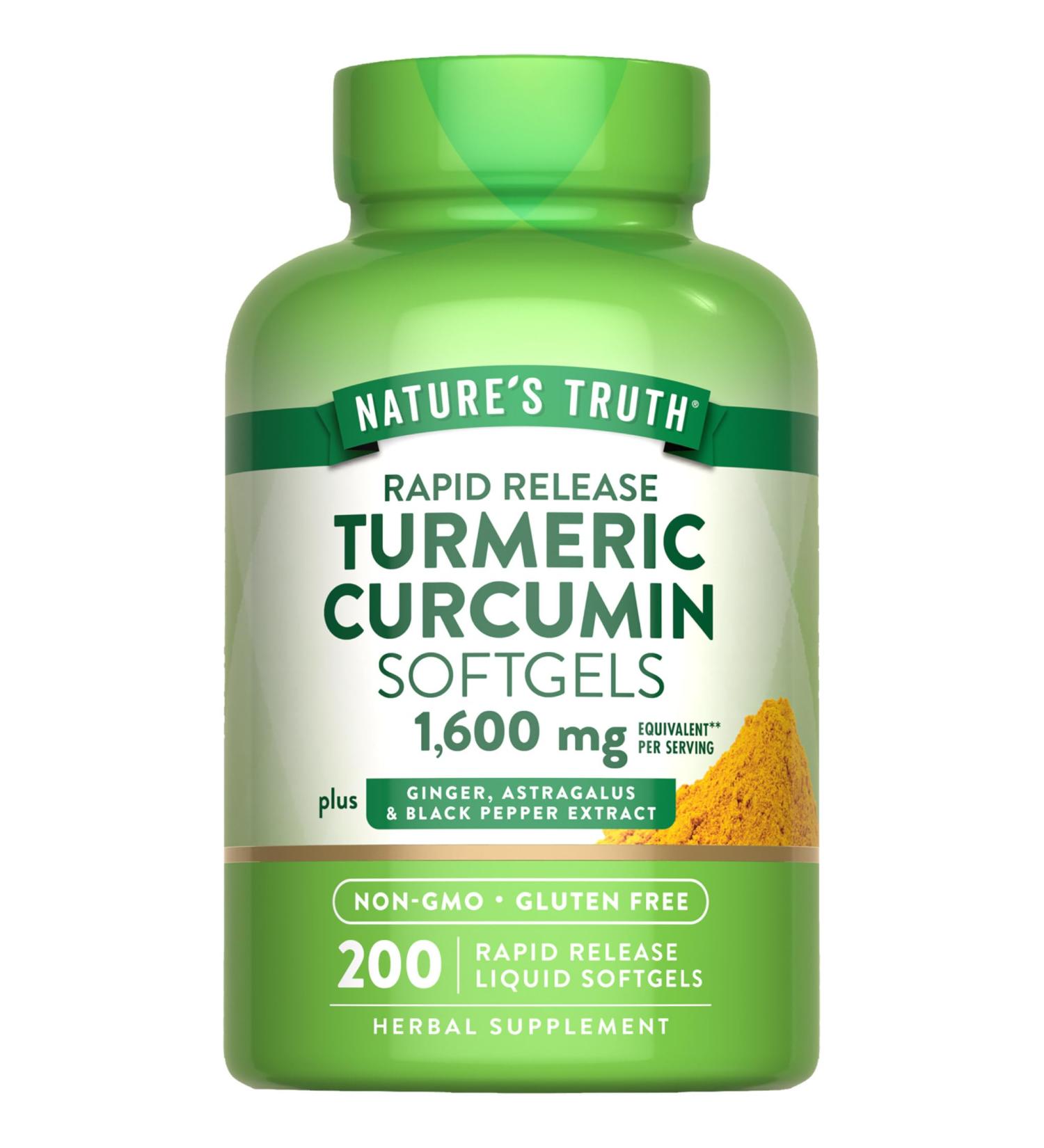 Nature's Truth Turmeric Curcumin Complex Supplement | with Black Pepper Extract Ginger & Astragalus | 200 Rapid Release Softgels | Non-GMO and Gluten Free - Buy Online on GoSupps.com