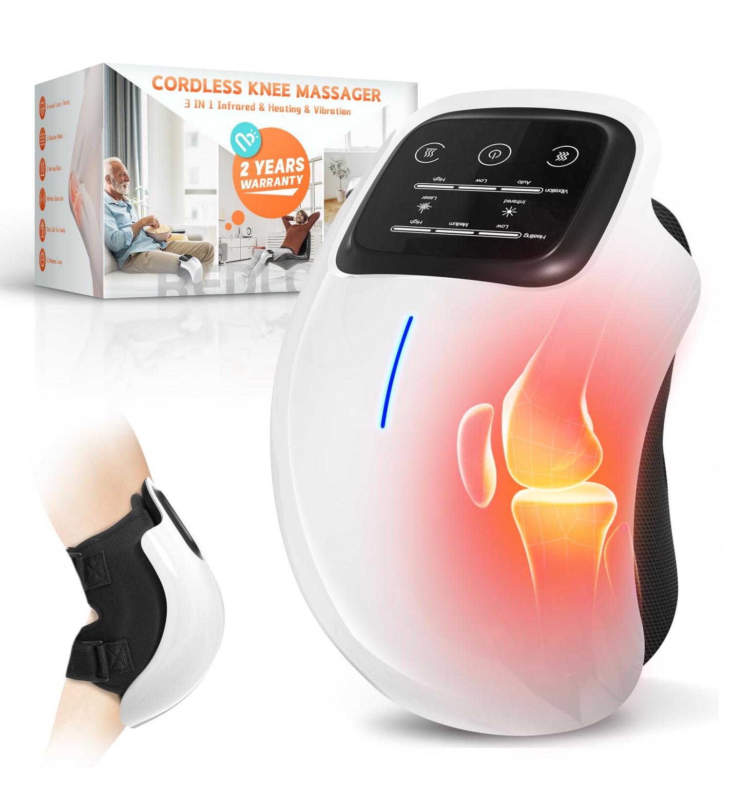 Best Cordless Knee Massager - LED Screen Infrared Heat & Vibration Relief for Pain Swelling & Stiff Joints - Portable Therapy for Family & Friends - Buy Online on GoSupps.com