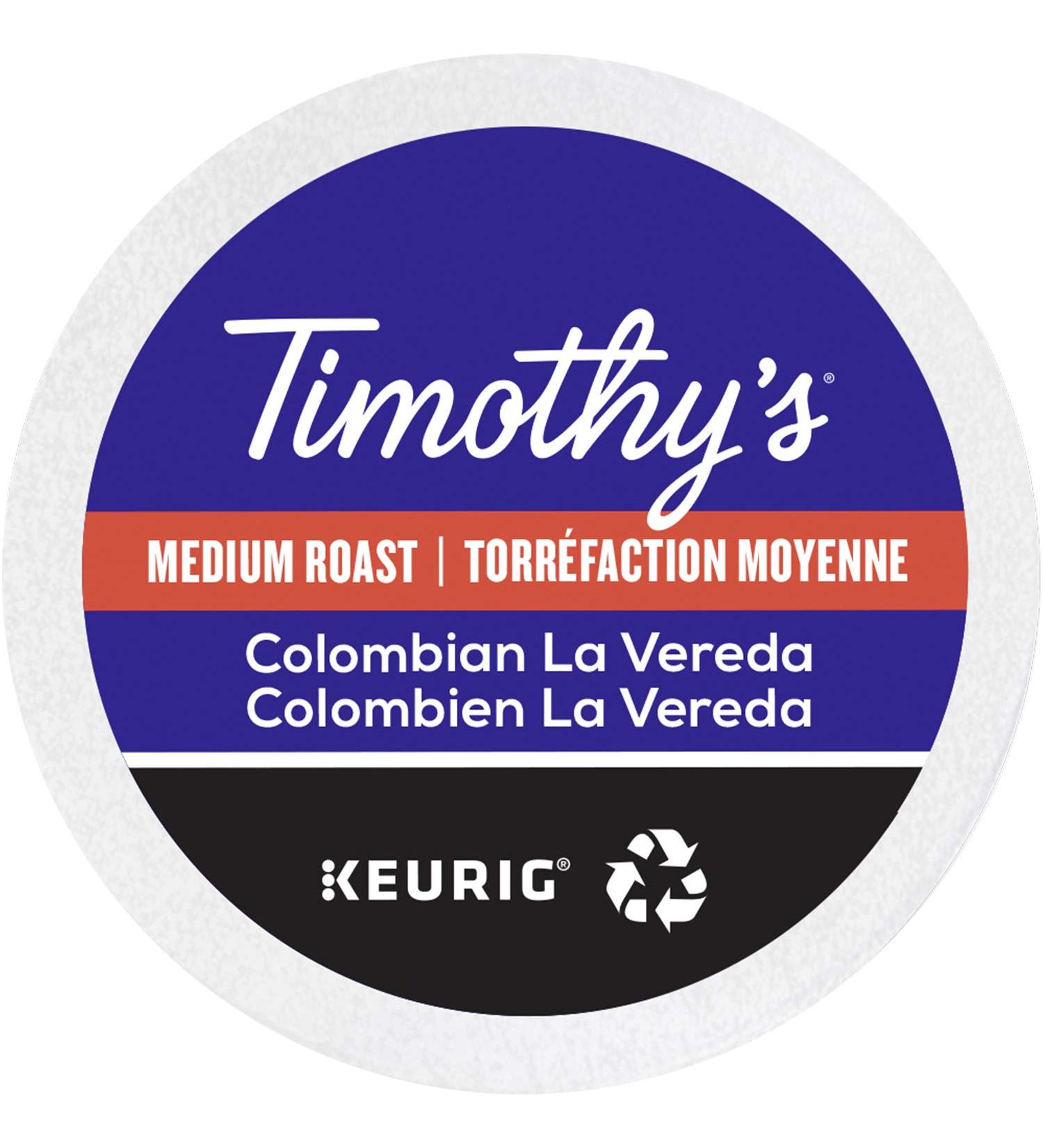 Timothy's Colombiam La Vereda K-Cup Coffee Pods 12 Count For Keurig Coffee Makers La Verada 72 count (Pack of 1)