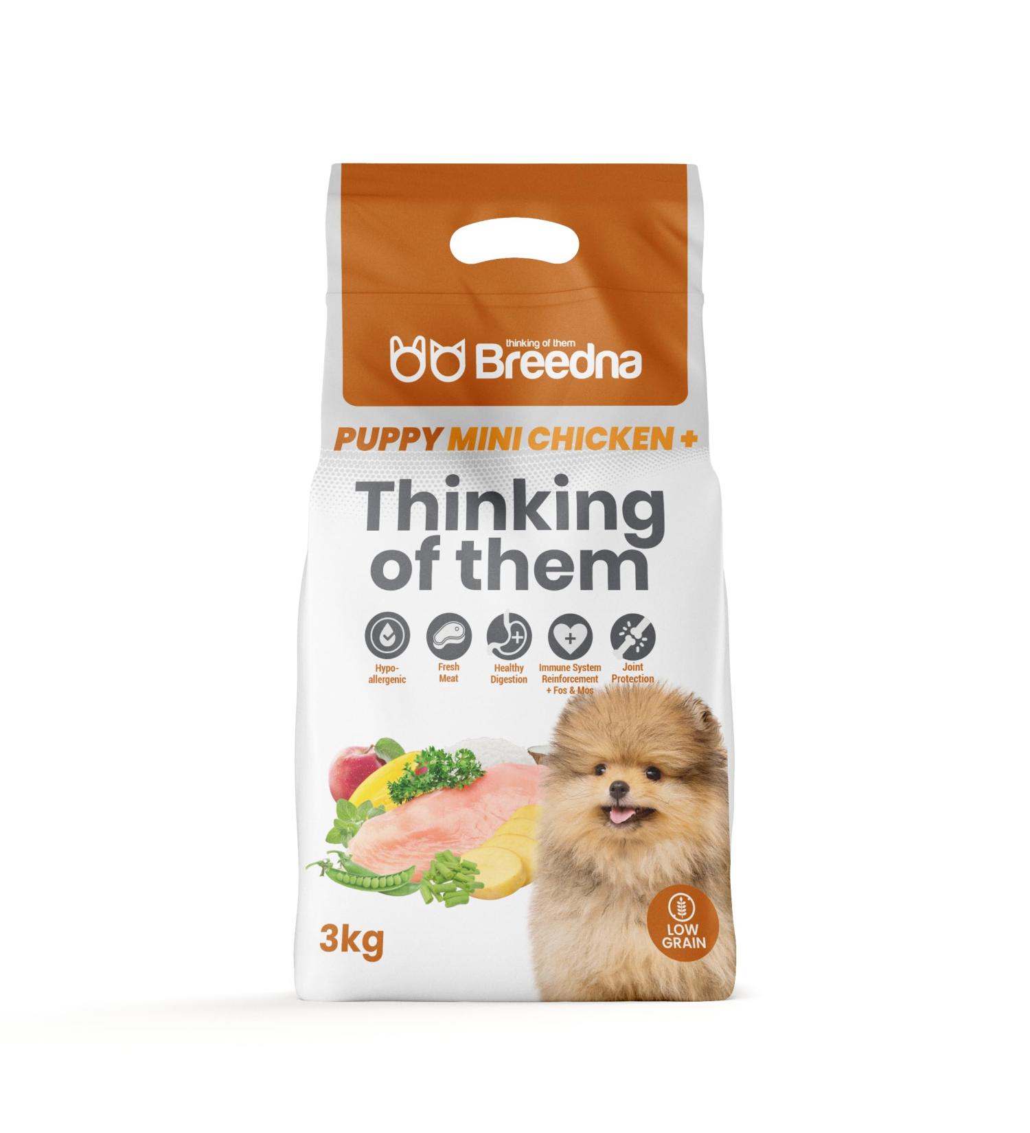 BREEDNA - Puppy Mini Chicken+ 3kg | Small Breed Puppy Food with Chicken | with Fruits and Vegetables | Ideal for Puppies from 1 Month Old and Nursing Mothers - Buy Online on GoSupps.com
