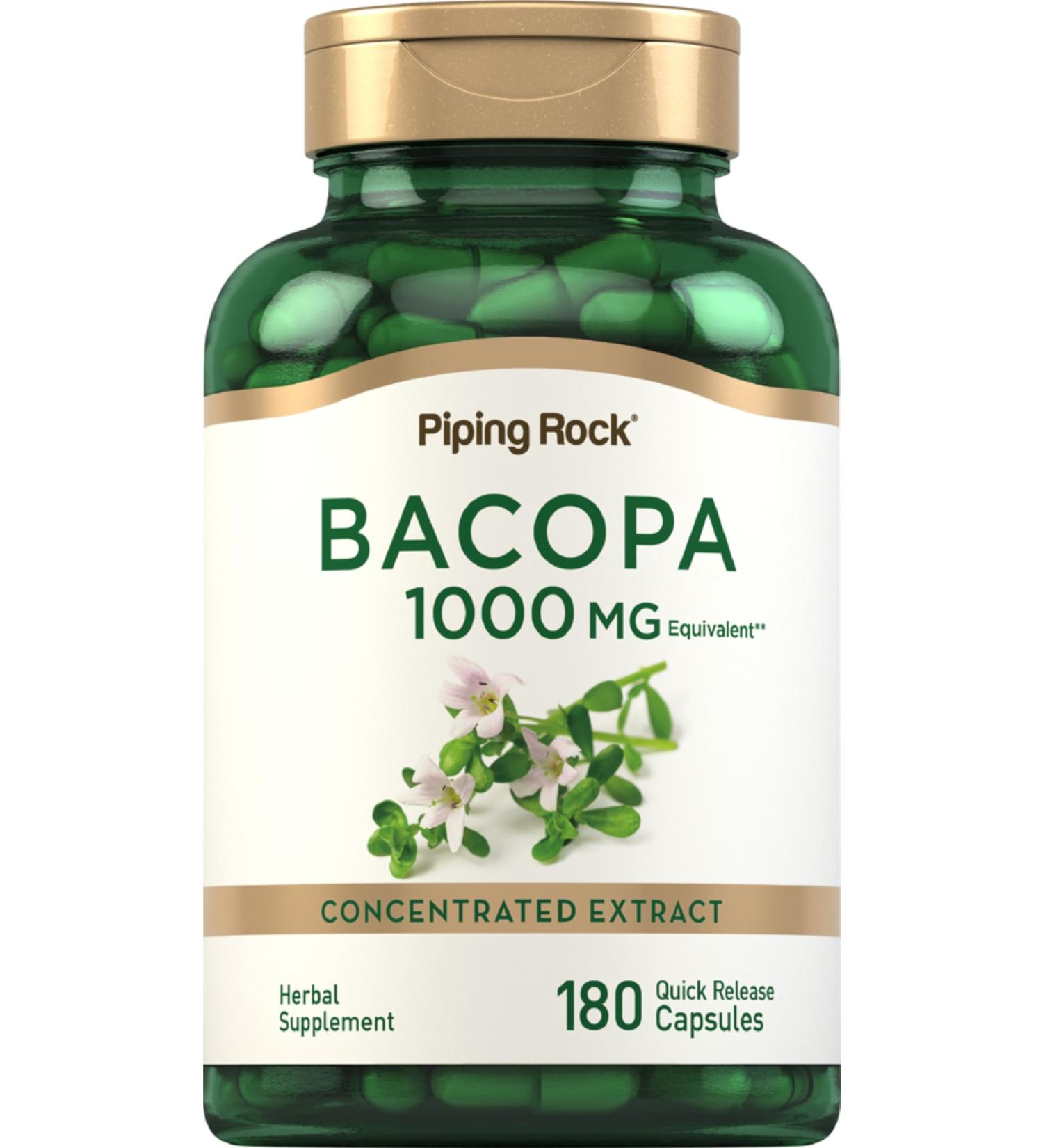 Piping Rock Bacopa Monnieri Supplement | 180 Capsules | Herbal Extract |Non-GMO & Gluten Free - Buy Online on GoSupps.com