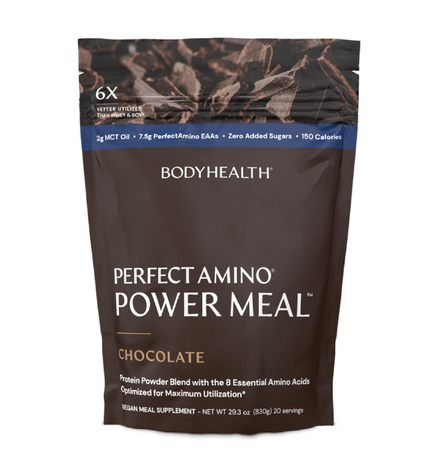 Buy BodyHealth PerfectAmino Power Meal Shake - Dark Chocolate Flavor with MCT Oil | 20 Servings | Low Carb Protein Shake for Energy & Recovery - International Shipping Available - Buy Online on GoSupps.com
