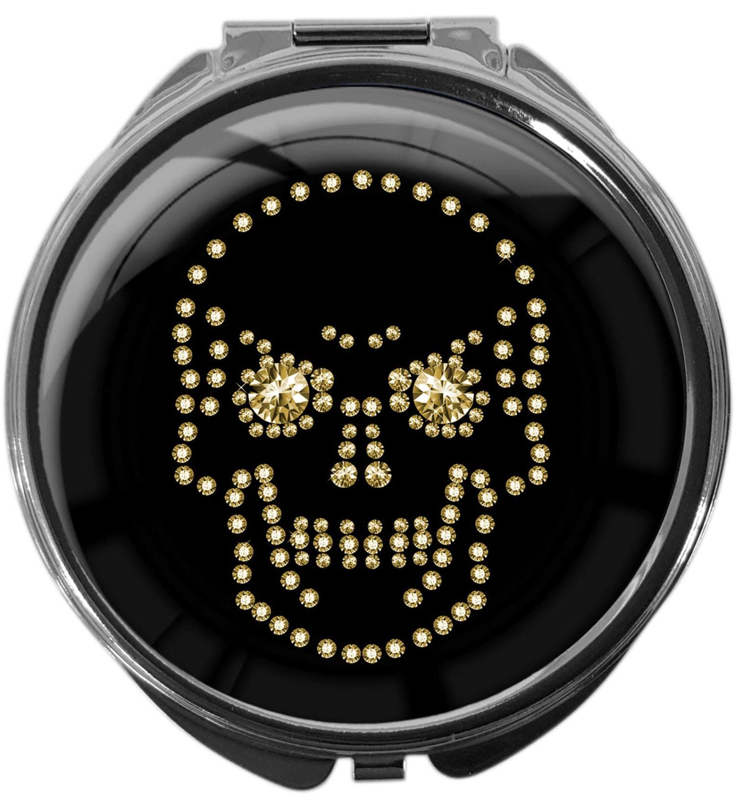 Buy MetALUm Round Skull Pill Box with Mirror | 3 Compartments | International Shipping Available - Buy Online on GoSupps.com