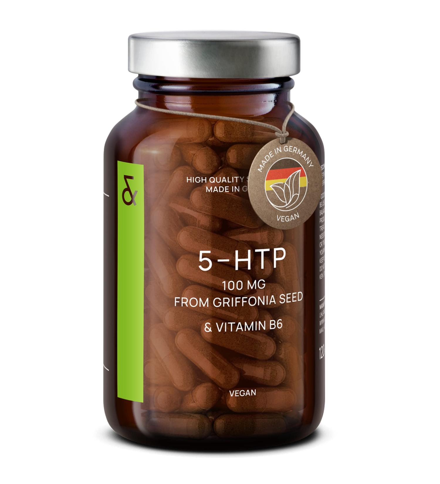 CLAV 5-HTP 100mg + Vitamin B6 - Vegan Mood & Sleep Support Capsules - 120 Count - 4-Month Supply - Made in Germany - Buy Online on GoSupps.com