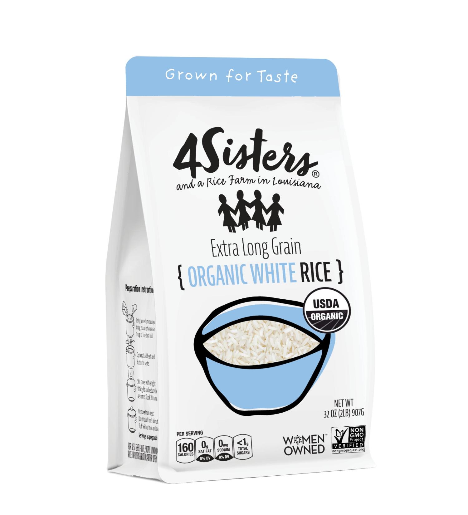 4 Sisters Organic Long Grain White Rice - USA Grown, Sustainably Farmed, 2lb - Buy Online on GoSupps.com