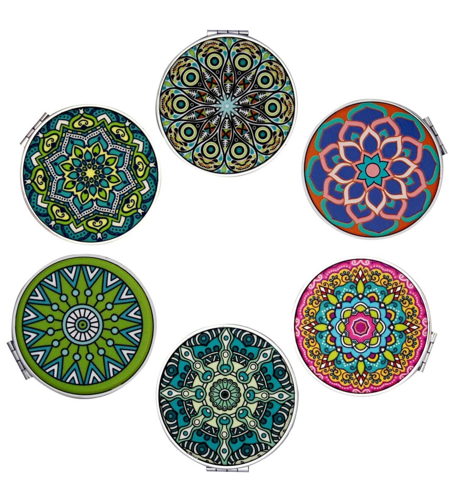 Beaufy Small Travel Magnifying Makeup Compact Mirror Set - Pack of 6 Green Hand Round Mini Foldable Pocket Mirrors 1x 2X Magnification Portable Mandala Beauty Gift for Girls Men Women - Buy Online on GoSupps.com