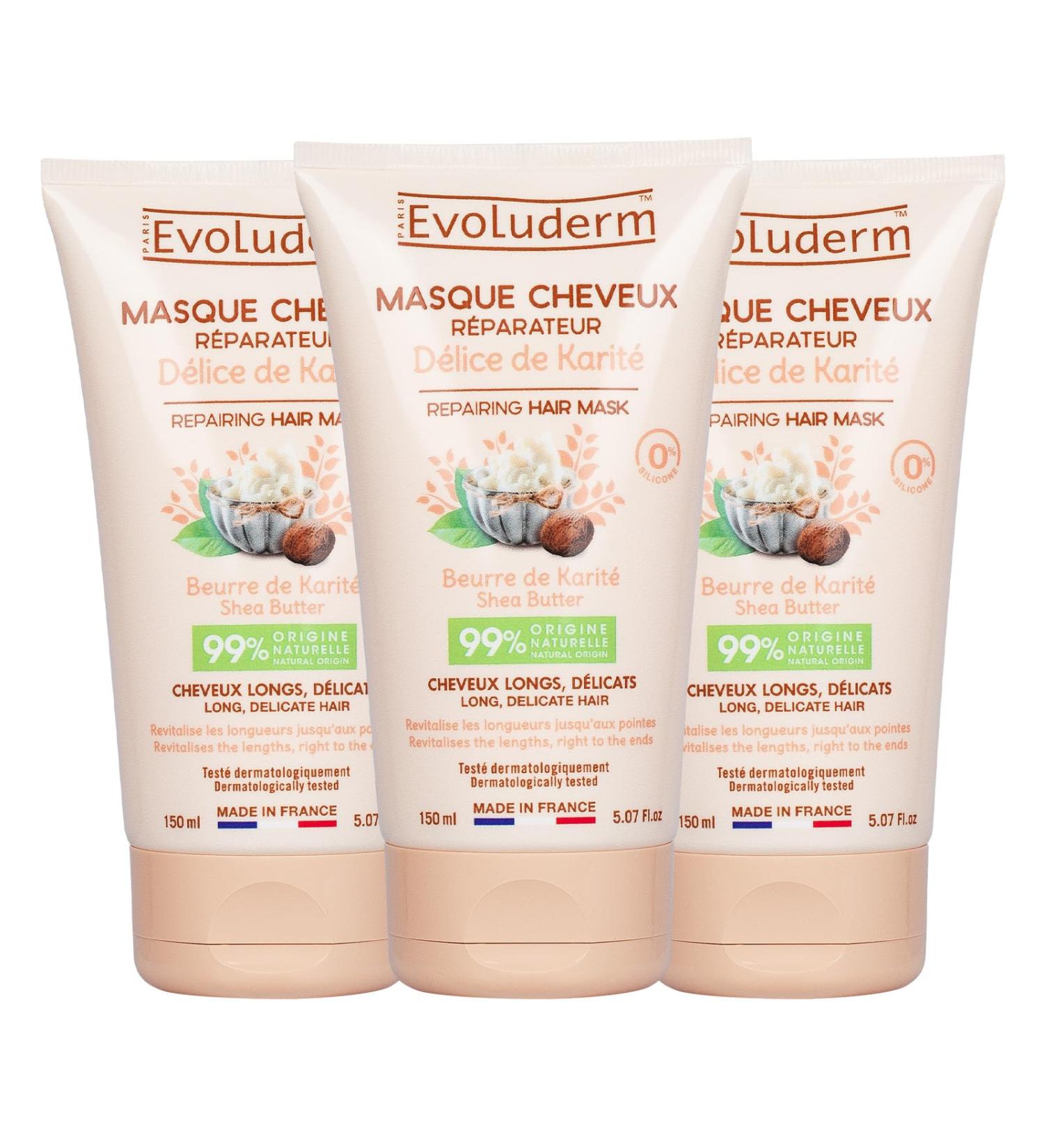  Evoluderm EVOLUDERM - Shea Delight Repair Hair Mask - 150 ml - 99% Natural Origin - Made in France - Pack of 3 x 150 ml - Buy Online on GoSupps.com