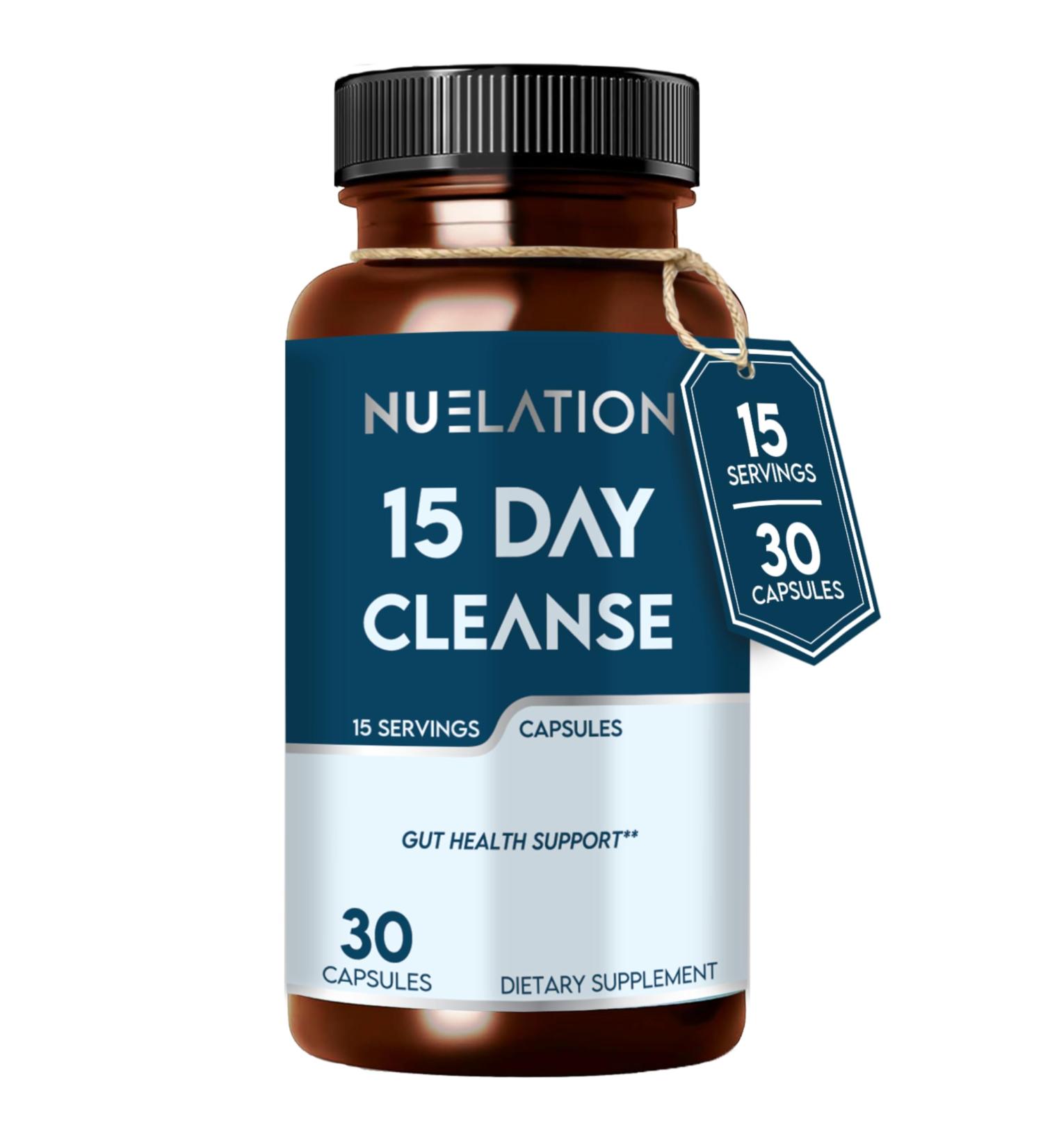 NUELATION 15 Day Cleanse Capsules - Colon Cleanse for Digestive Health Fewer Cravings & Glowing Skin - 15 Day Gut Cleanse Detox Cleanse - 30 Tasteless Gluten-Free Soy-Free Capsules - Buy Online on GoSupps.com