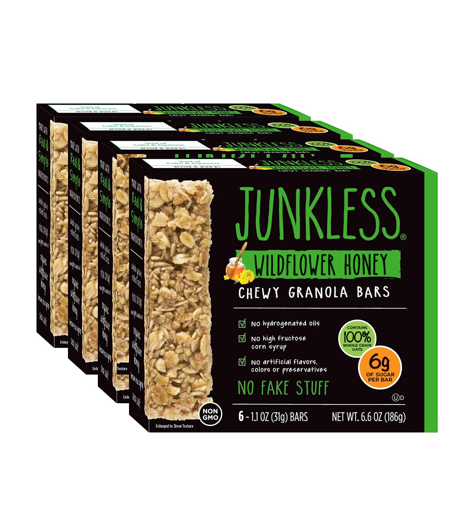 JUNKLESS Chewy Granola Bars Wildflower Honey - Non-GMO, Low Sugar, 24 Bars for Kids & Families - Buy Online on GoSupps.com
