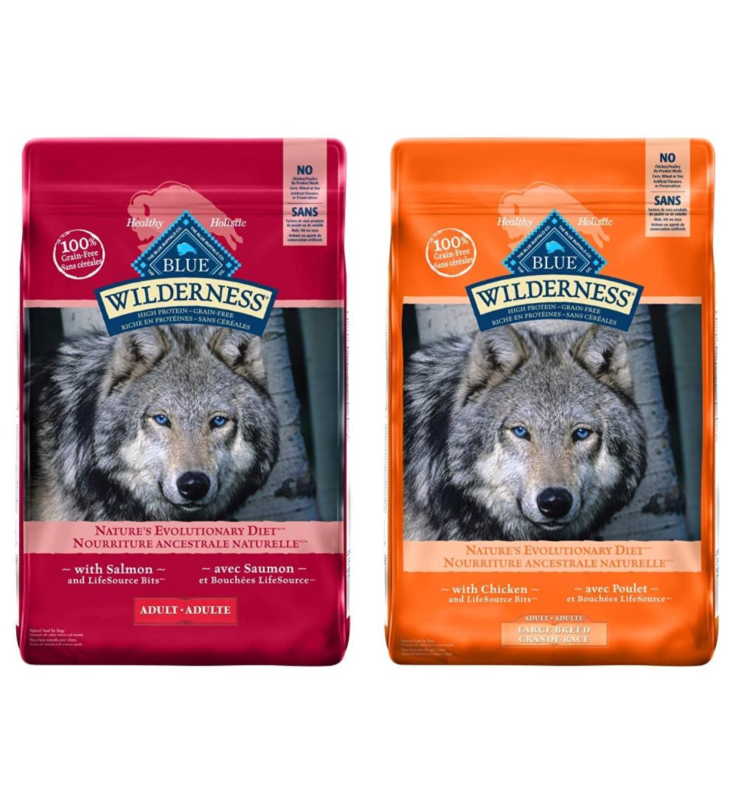 Blue Buffalo Wilderness High Protein Grain Free Natural Adult Dry Dog Food (Salmon 10.8 Kg + Chicken Large Breed 10.8 Kg) - Buy Online on GoSupps.com