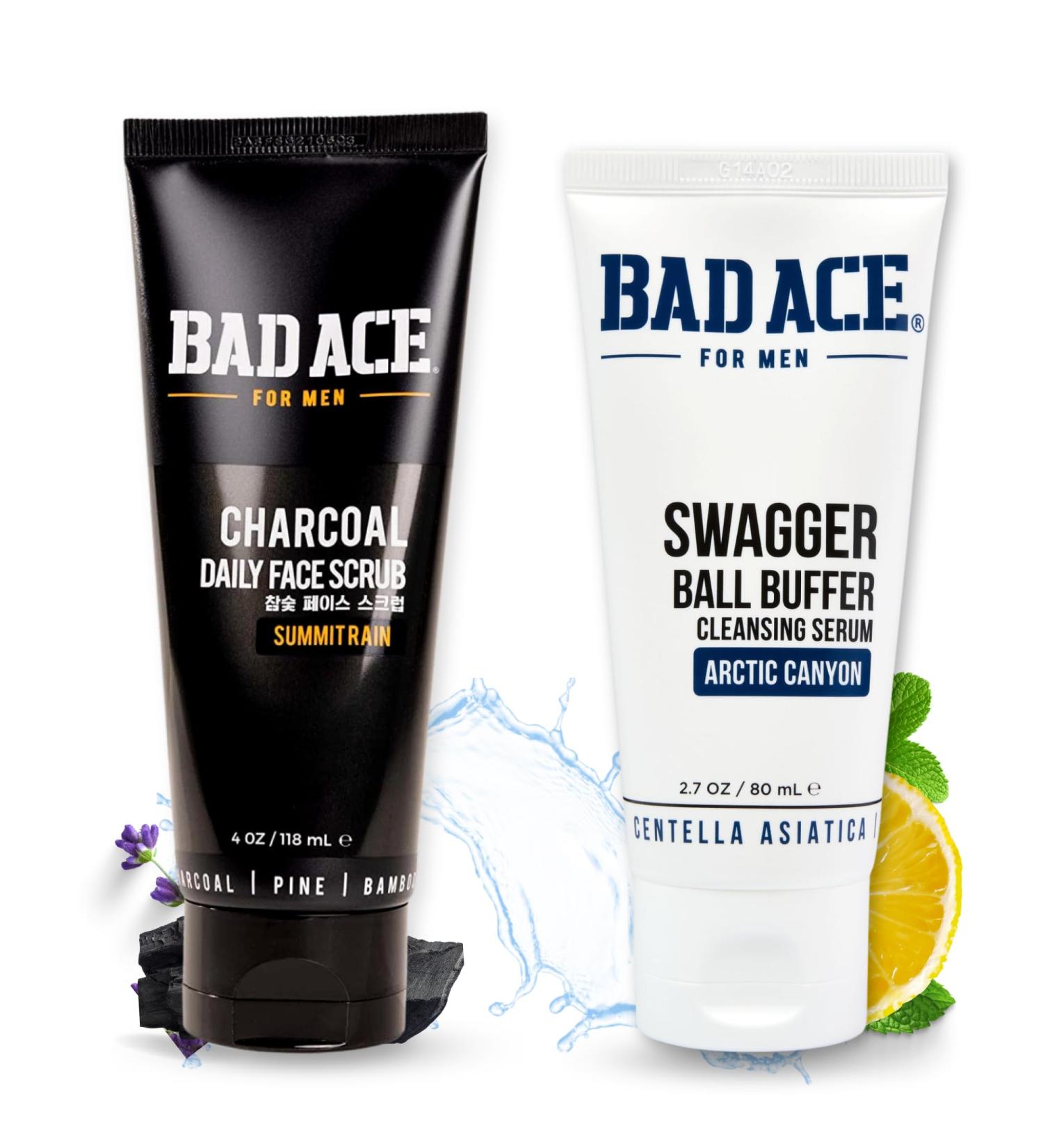 BAD ACE Men's Care Bundle: SwaggerBall Buffer Intimate Wash for Men (2.7 oz) and Charcoal Facial Wash for Men (4 oz) - Buy Online on GoSupps.com