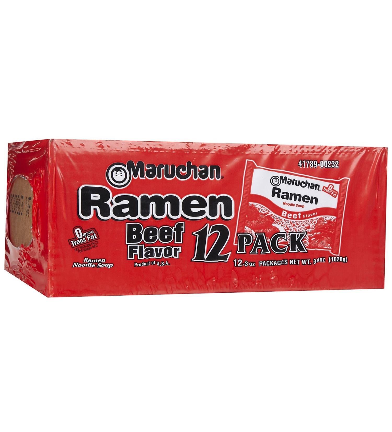 Maruchan Ramen Noodle Soup Beef Flavor, 3 oz, 12 ct