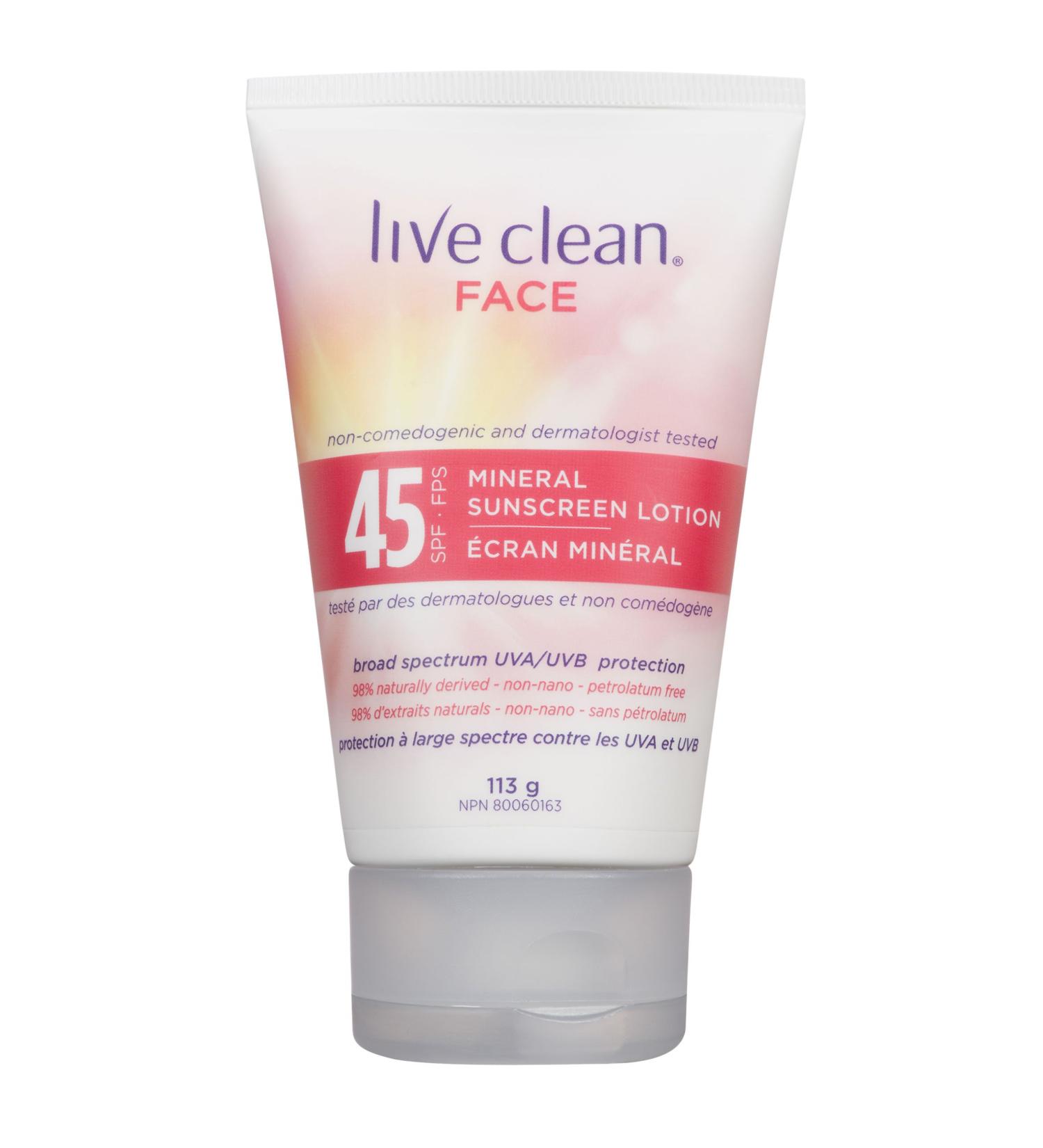 Live Clean Face Mineral Sunscreen LotionSPF 45 White Unscented 113ml - Buy Online on GoSupps.com