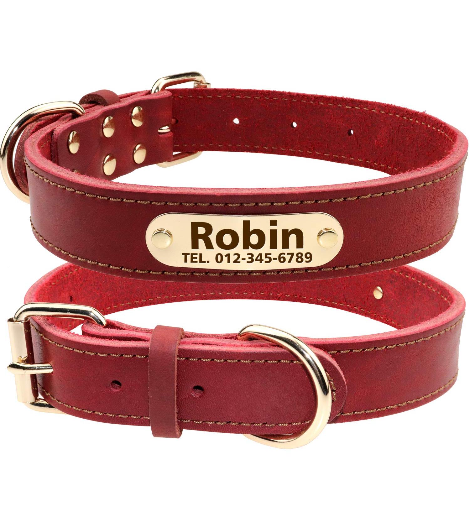Personalized Leather Dog Collar - Engraved Name & Phone Number | Medium Size Coral Red - Tagme - Buy Online on GoSupps.com