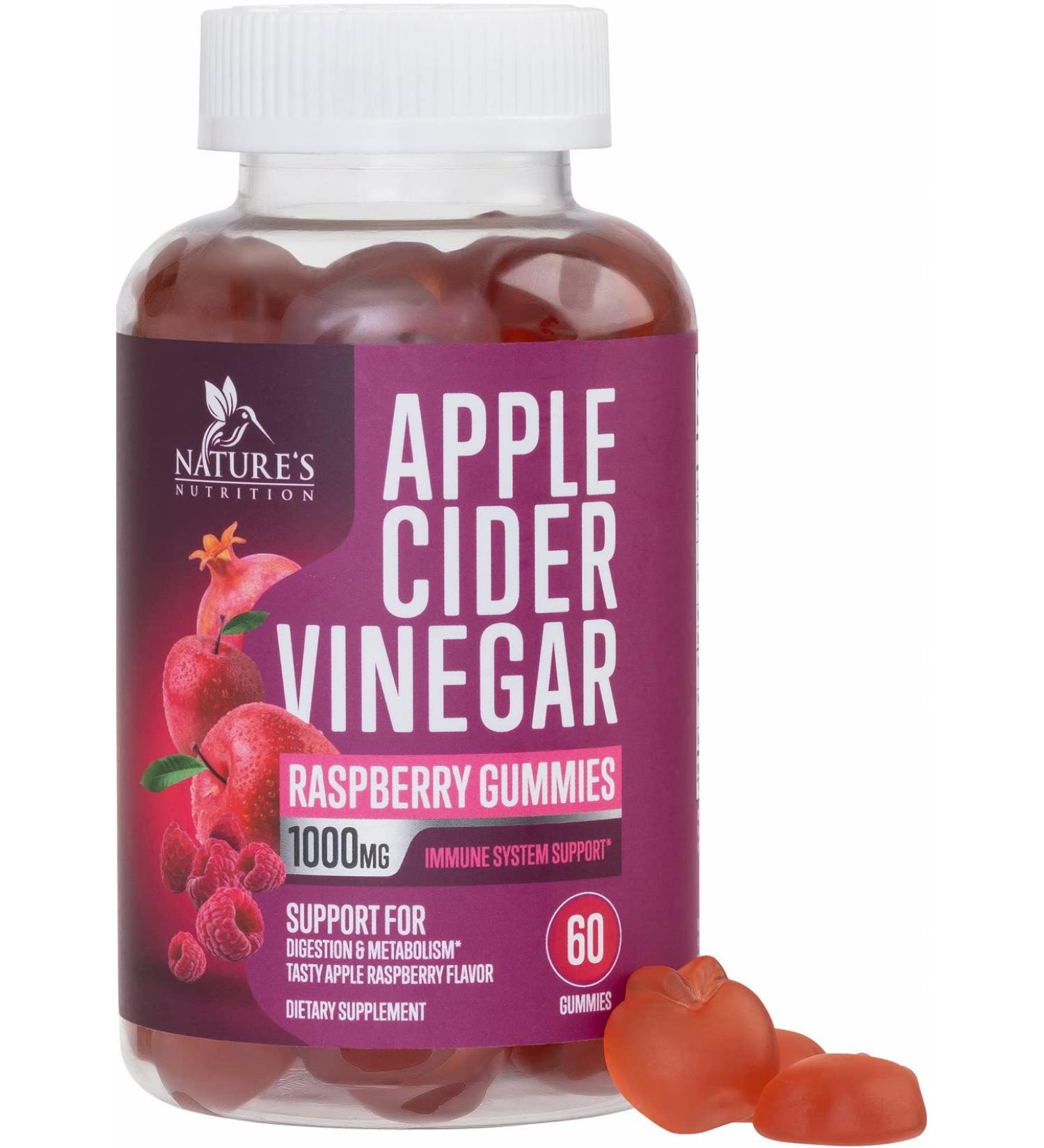 Apple Cider Vinegar Gummy Vitamins 1000mg for Weight Loss & Cleanse - Vegan Non-GMO with B12 & Beet Root - Energy Boost - Apple Raspberry Flavor - 60 Gummies - Buy Online on GoSupps.com