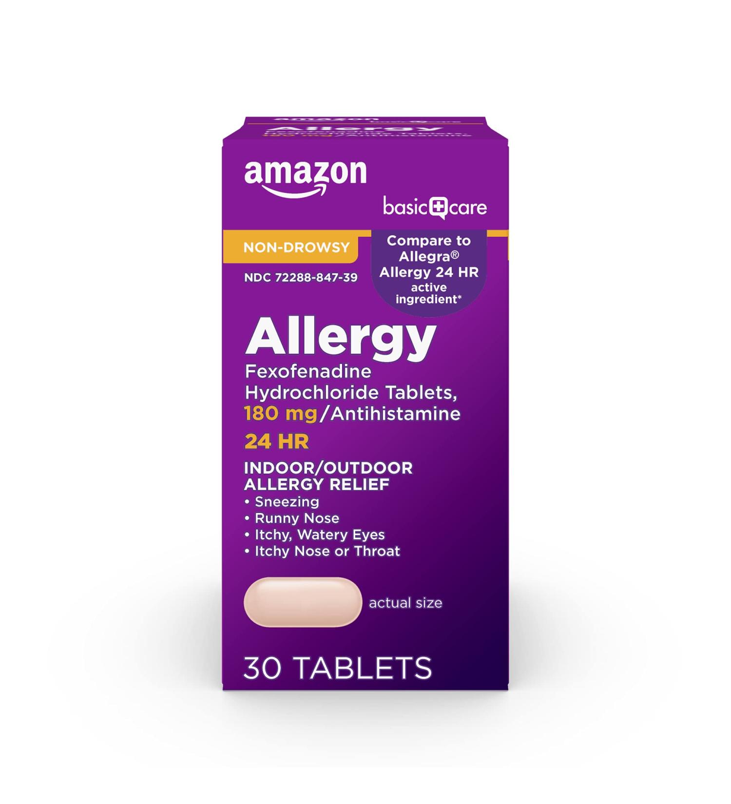 Amazon Basic Care Fexofenadine Hydrochloride Tablets 180 mg - 30 Count - Buy Online on GoSupps.com