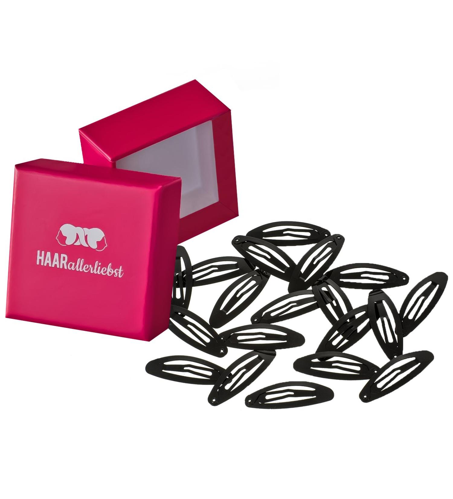 HAARallerliebst hair clips oval (20 pieces | black | approx. 5 cm) including box for storage (box color: pink)