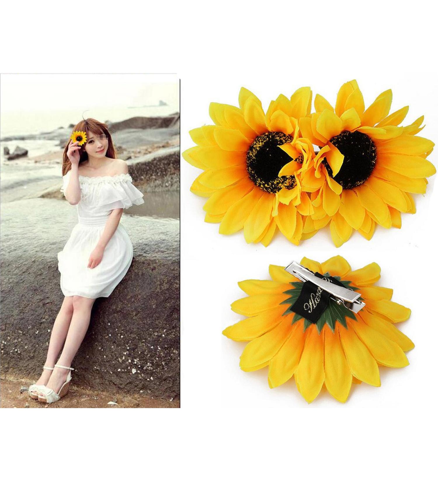 MauSong 2PCS 4 Yellow Sunflower Hair Alligator Hairpins - Stylish Hair Clips for Women, Girls - Perfect for Party, Beach, Wedding - Buy Online on GoSupps.com