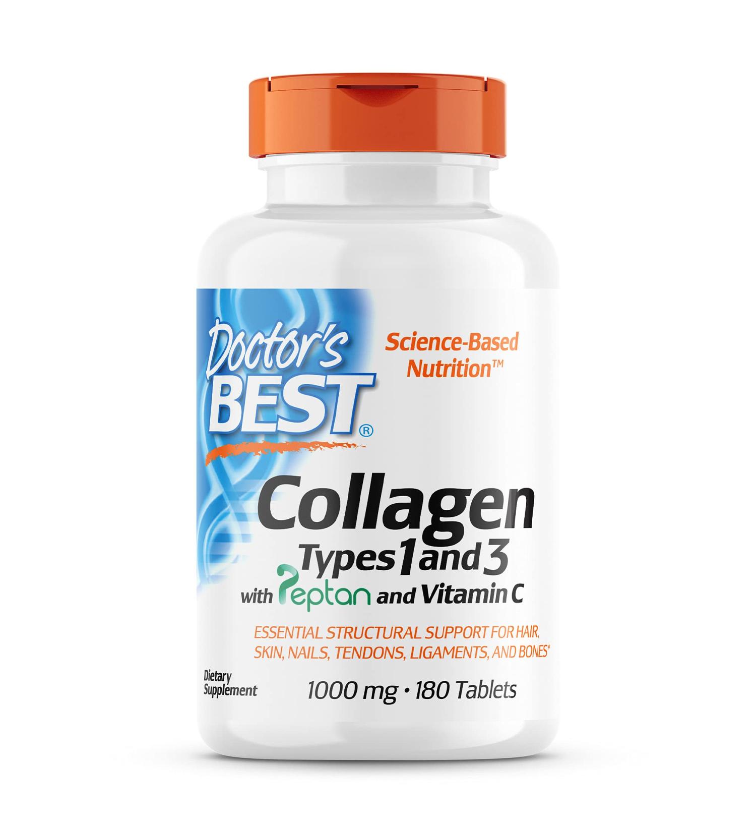 Doctor's Best Collagen Types 1 & 3 with Vitamin C â€“ 1000mg, 180 Tablets | Supports Skin, Hair & Joint Health - Buy Online on GoSupps.com