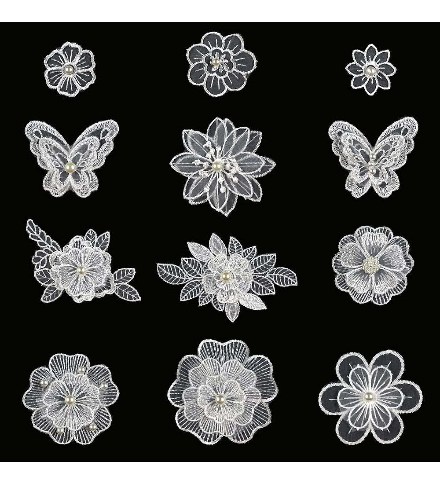 Zcketo 12 Pcs White Embroidery Lace Flower Rose Butterfly Patches - DIY Sewing Craft Appliques for Clothes, Bags, Hats & Wedding Decor - Buy Online on GoSupps.com