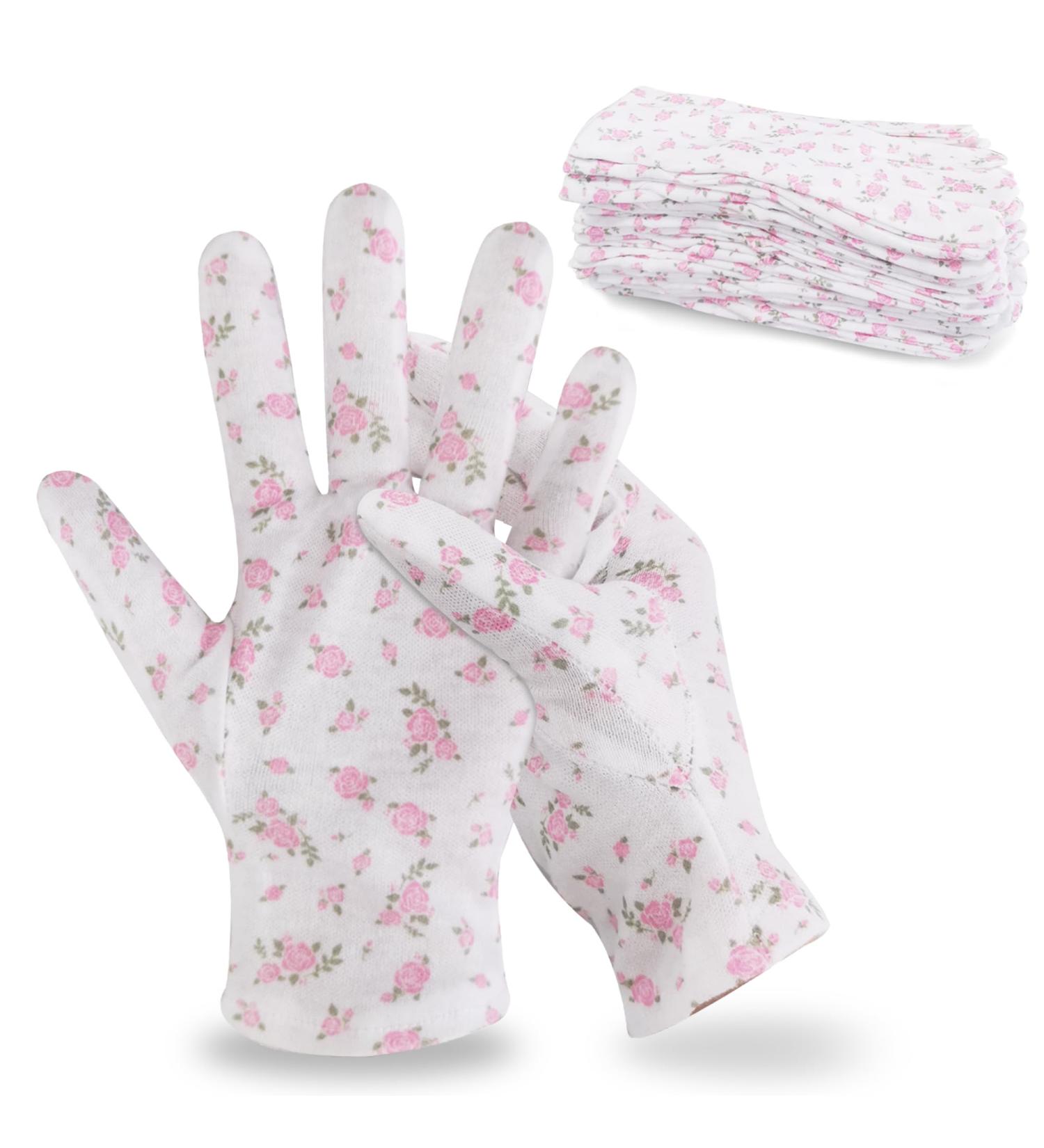 Buy 12 Pairs Premium 100% Cotton Gloves - Ideal for Dry Hands & Eczema | Reusable Overnight Lotion Spa Treatment | Floral Pattern | Men & Women - Buy Online on GoSupps.com