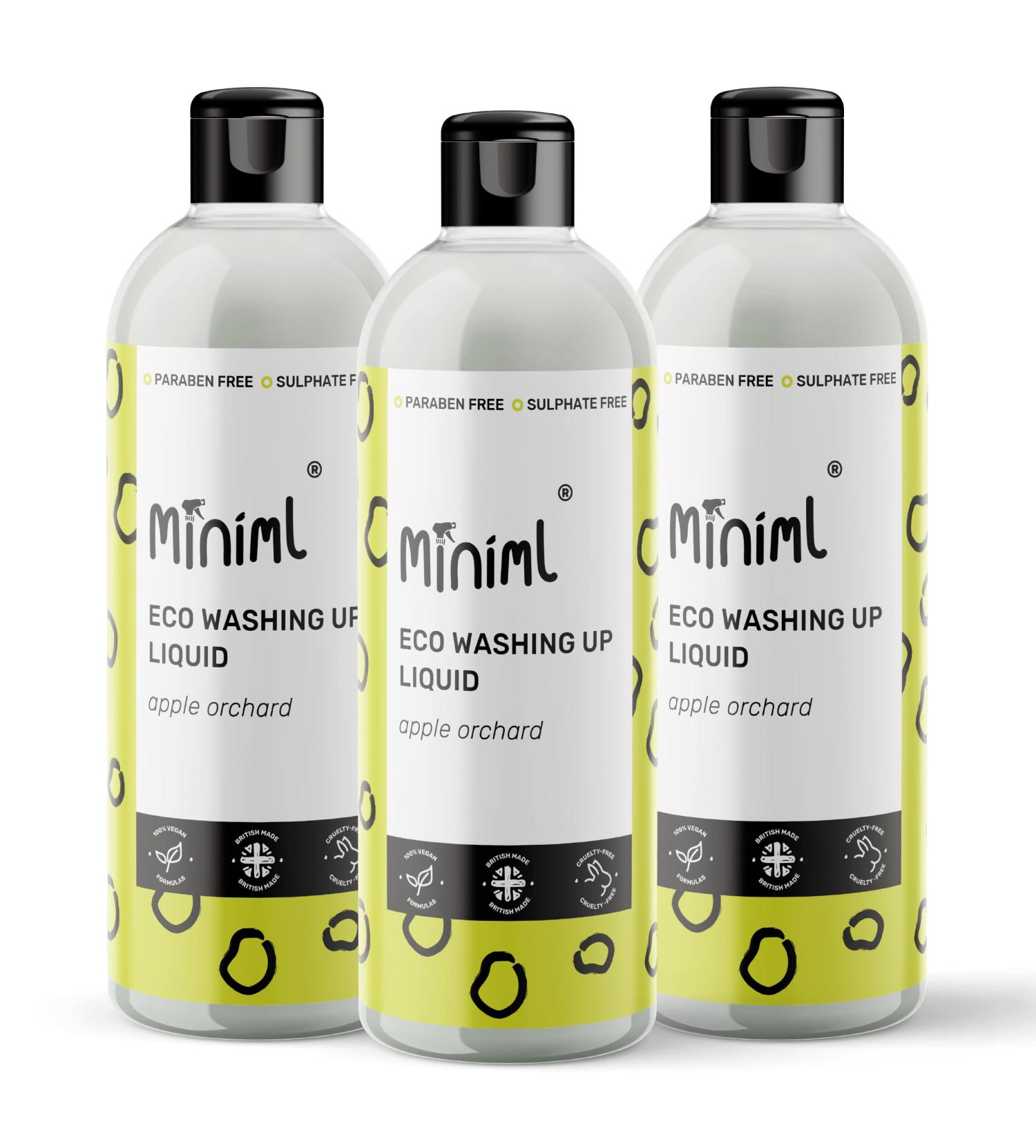 Miniml Eco Washing Up Liquid 3 x 500ml - Apple Orchard Scented Non Bio & Skin Sensitive Friendly Dish Wash Cleaner that's Plant Based Vegan & Cruelty Free - Natural Cleaning Products (150 Washes) - Buy Online on GoSupps.com