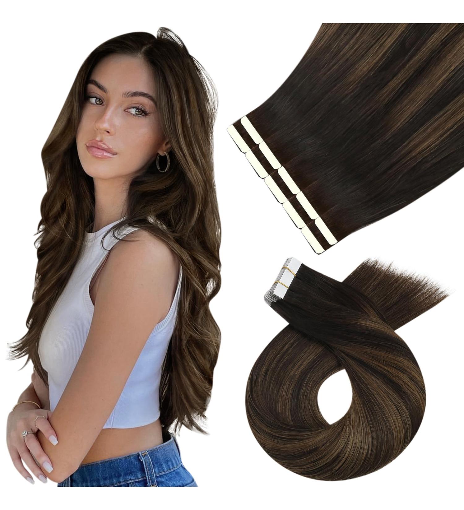 Moresoo Invisible Tape Extensions - Real Hair Balayage Brown 40cm | Dark to Light Brown | Adhesive Strip Extensions #2/6/2 | 10 Pieces 25g - Buy Online on GoSupps.com