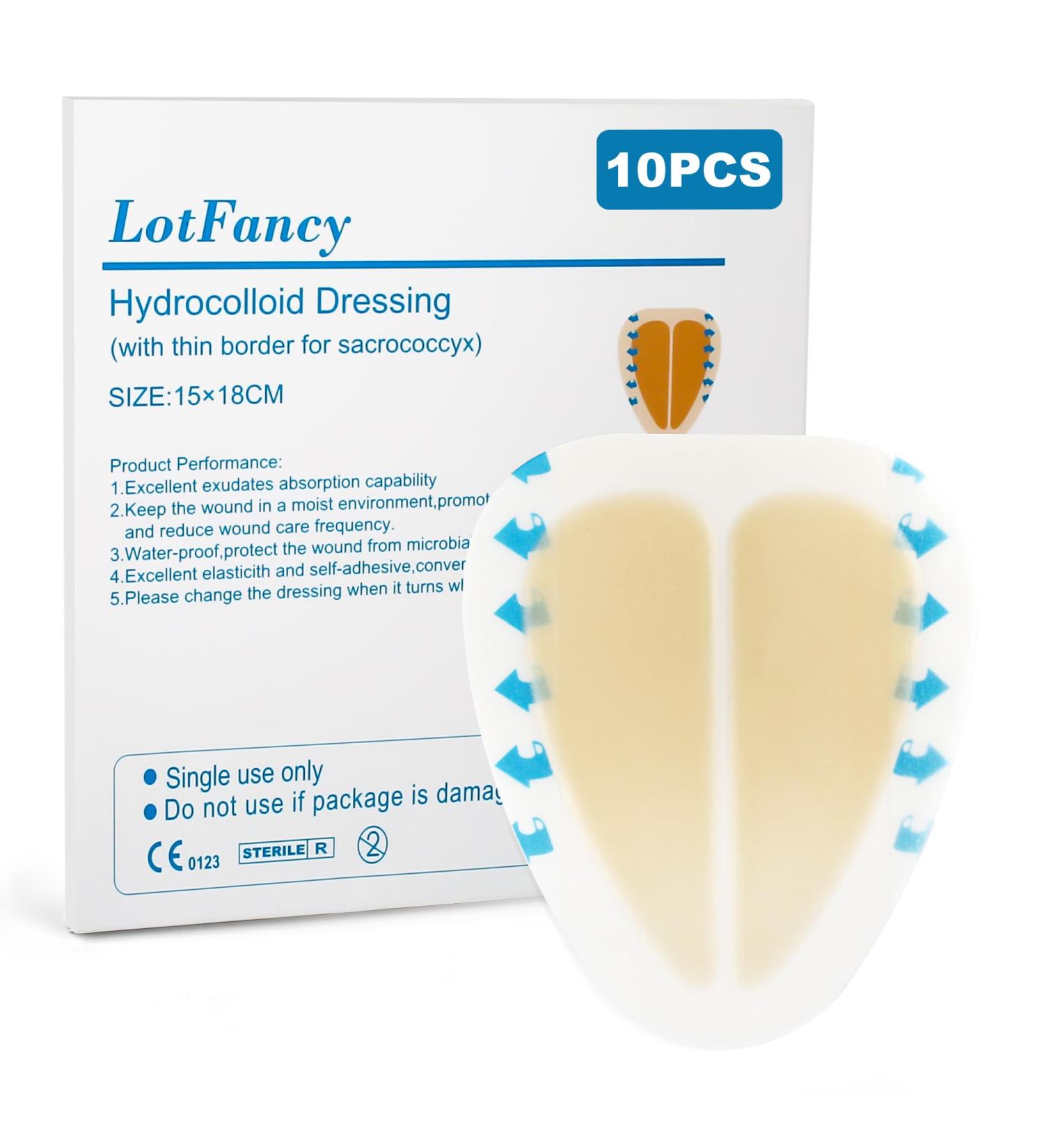 LotFancy Sacral Hydrocolloid Dressing 6"x7" - Sterile Water-Resistant Bandages for Fast Healing (Pack of 10) - Sacrum Wound Gel Patches - Buy Online on GoSupps.com