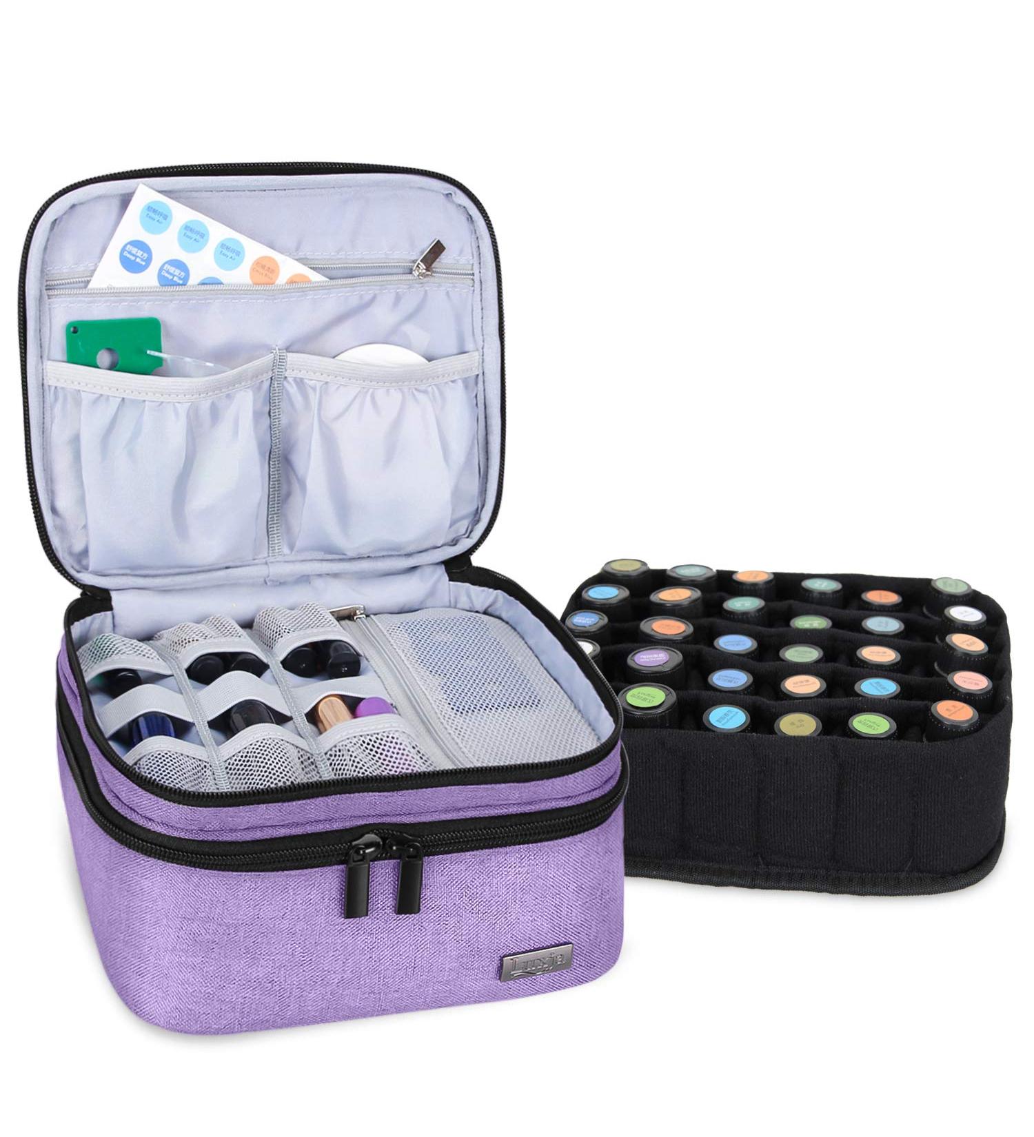LUXJA Essential Oil Carrying Case - Holds 30 Bottles (5ml-30ml) - Lavender Double-Layer Organizer for Essential Oils and Accessories - Roller Bottles - Bag Only - Buy Online on GoSupps.com