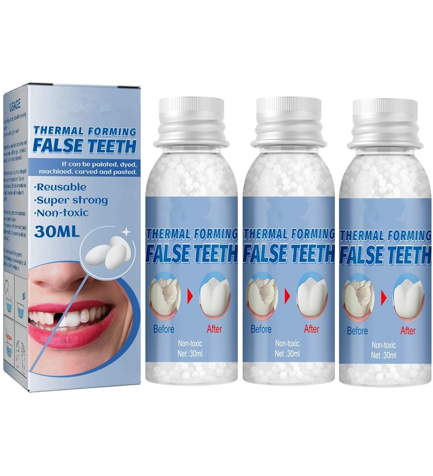 Tooth Repair Granules 30ml - Reusable Temporary Tooth Repair Kit | DIY Moldable False Teeth Fitting Beads for Missing & Broken Teeth (3Pcs) - Buy Online on GoSupps.com