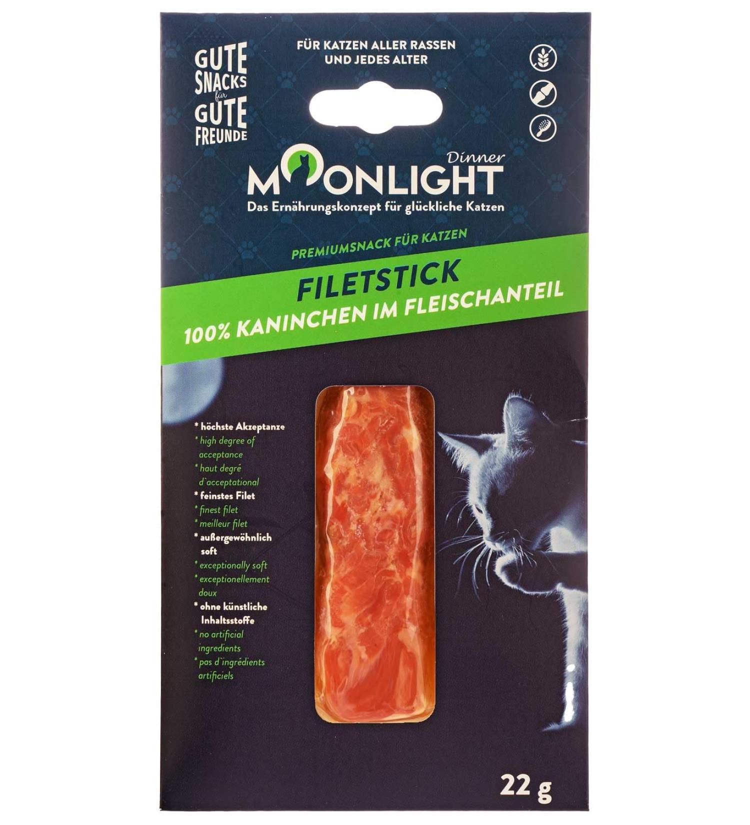 Moonlight Katzensnack Filet stick with rabbits grain-free 100% rabbits in the meat content Katzenleckerli with high acceptance exceptionally soft (22 g rabbits) rabbits 22 g (1 Pack)