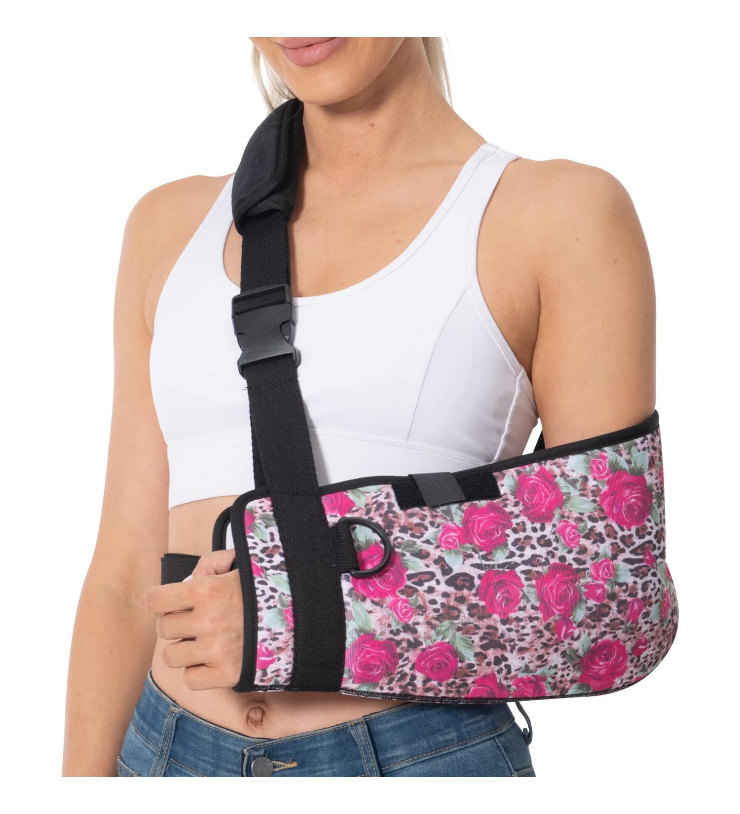 FOGOK Foam Arm Sling Shoulder Immobilizer - Rotator Cuff Support Brace with Waist Strap for Women - Ideal for Shoulder Injury, Dislocation, Fracture - Rose Leopard - Buy Online on GoSupps.com