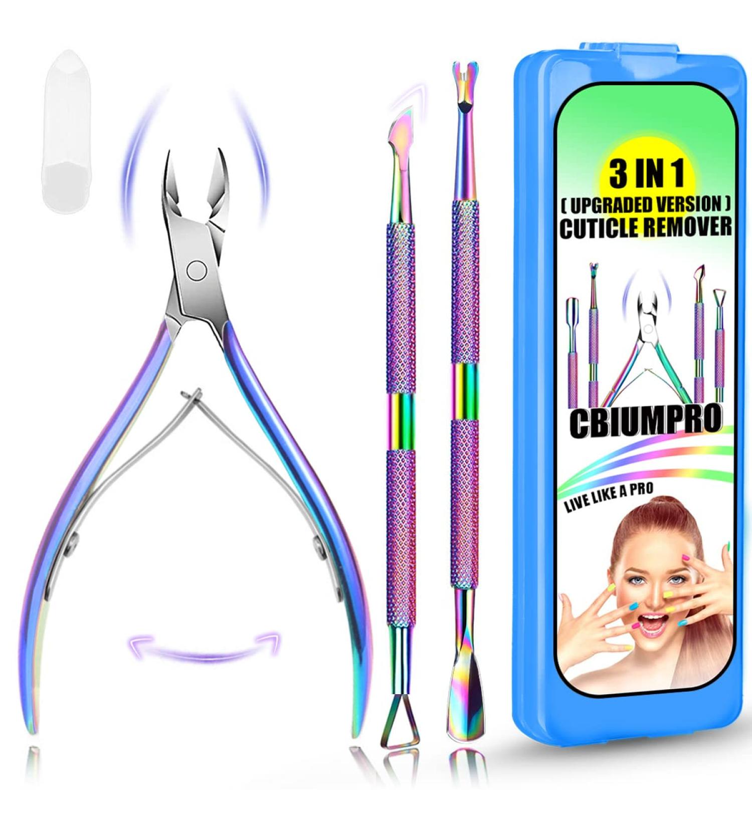 3-in-1 Cuticle Trimmer Set with Pusher, Scraper & Nippers - Rainbow | Fingernails & Toenails Cuticle Clippers Kit in Organized Case - Buy Online on GoSupps.com