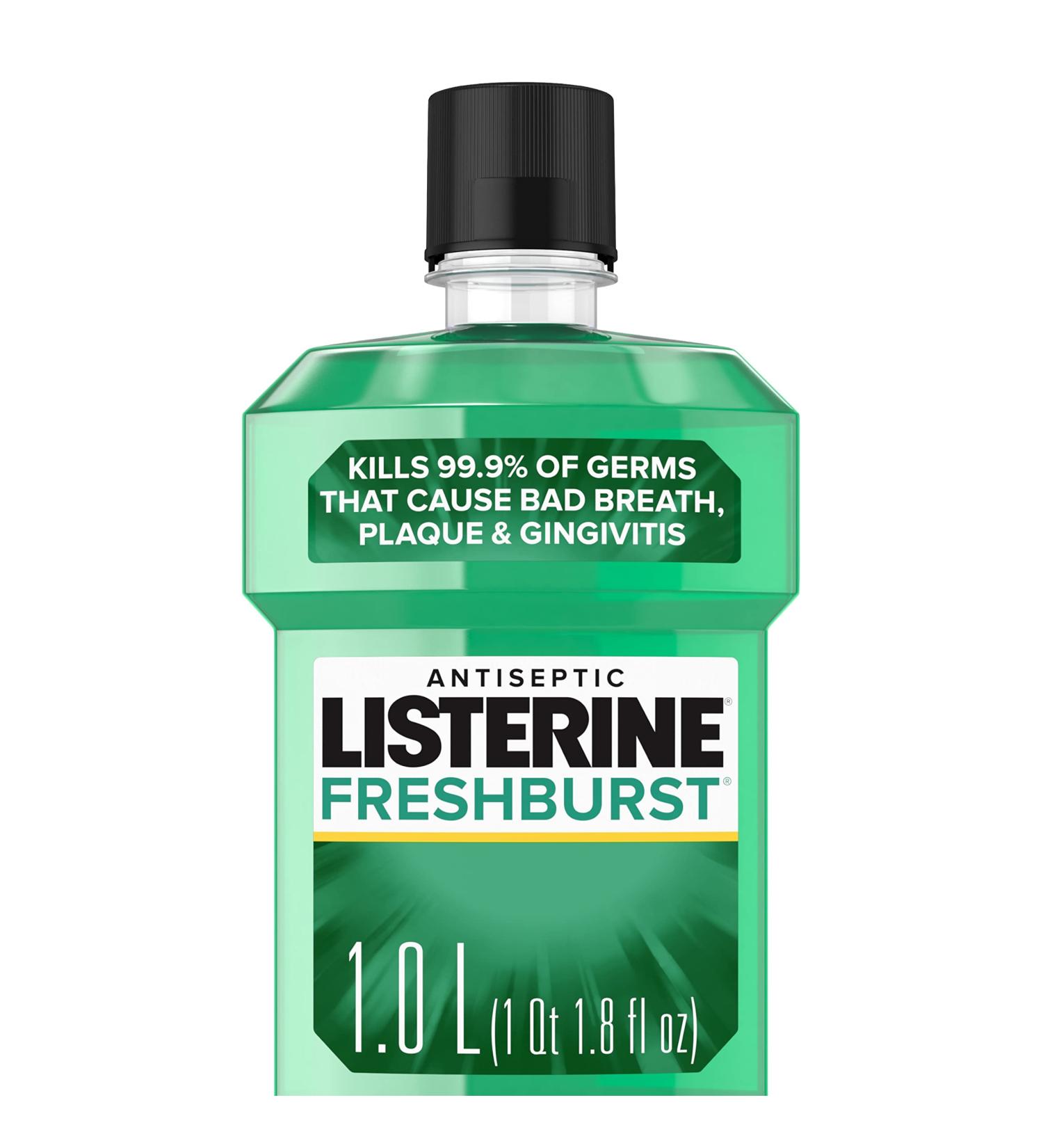 Listerine Freshburst Antiseptic Mouthwash 1L - Kill 99% Germs, Fight Bad Breath & Plaque, ADA Accepted Spearmint - Buy Online on GoSupps.com