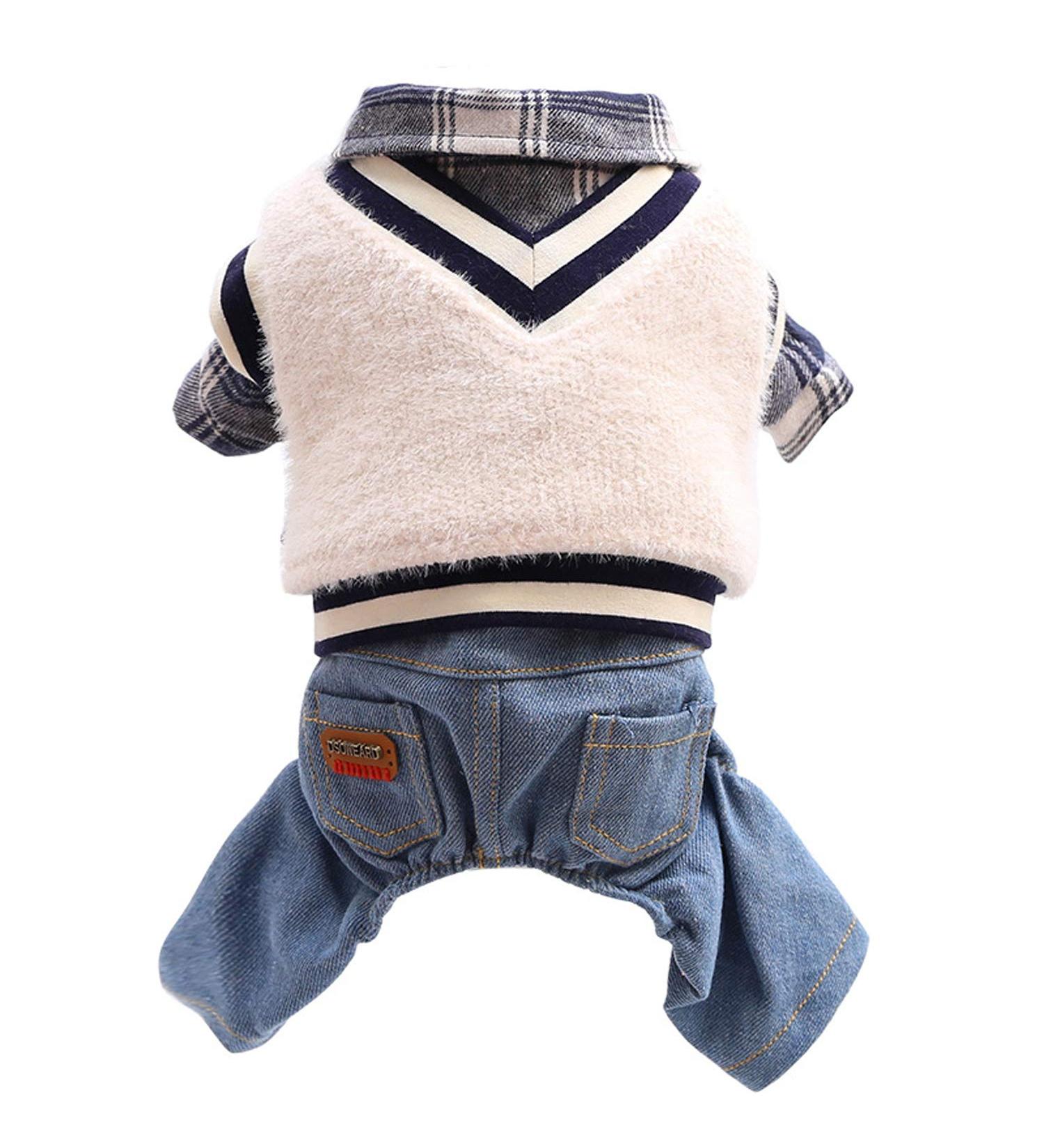HOODDEAL Plaid Dog Shirt Overalls Jeans Jumpsuit with Sweater Vest for Small Dogs - Medium Black-White - Buy Online on GoSupps.com