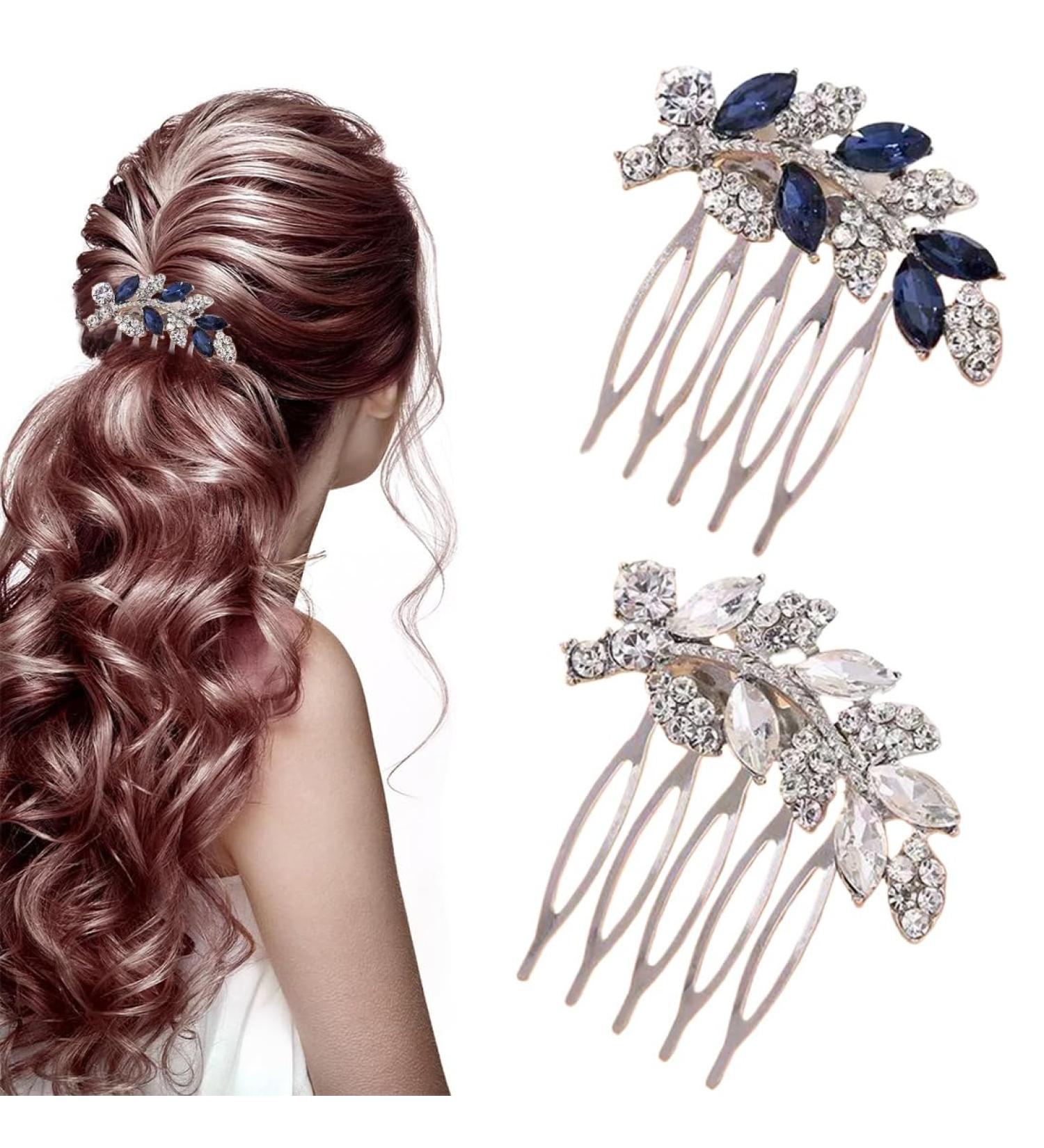 OQKAHIV Set of 2 Bridal Hair Combs with Pearl Flowers and Crystals Accessories for Double Hair Wedding Bridal Hair Decoration - Buy Online on GoSupps.com