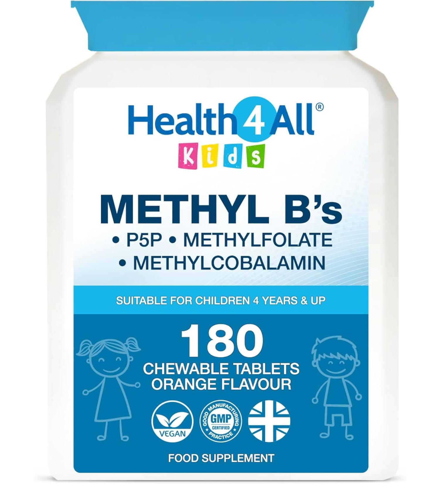 Health4All Kids Methyl B's 180 Tablets - Stress & Mood Support for Children - Vegan Sublingual B12, 5-MTHF, B6 - 180 Count - Buy Online on GoSupps.com